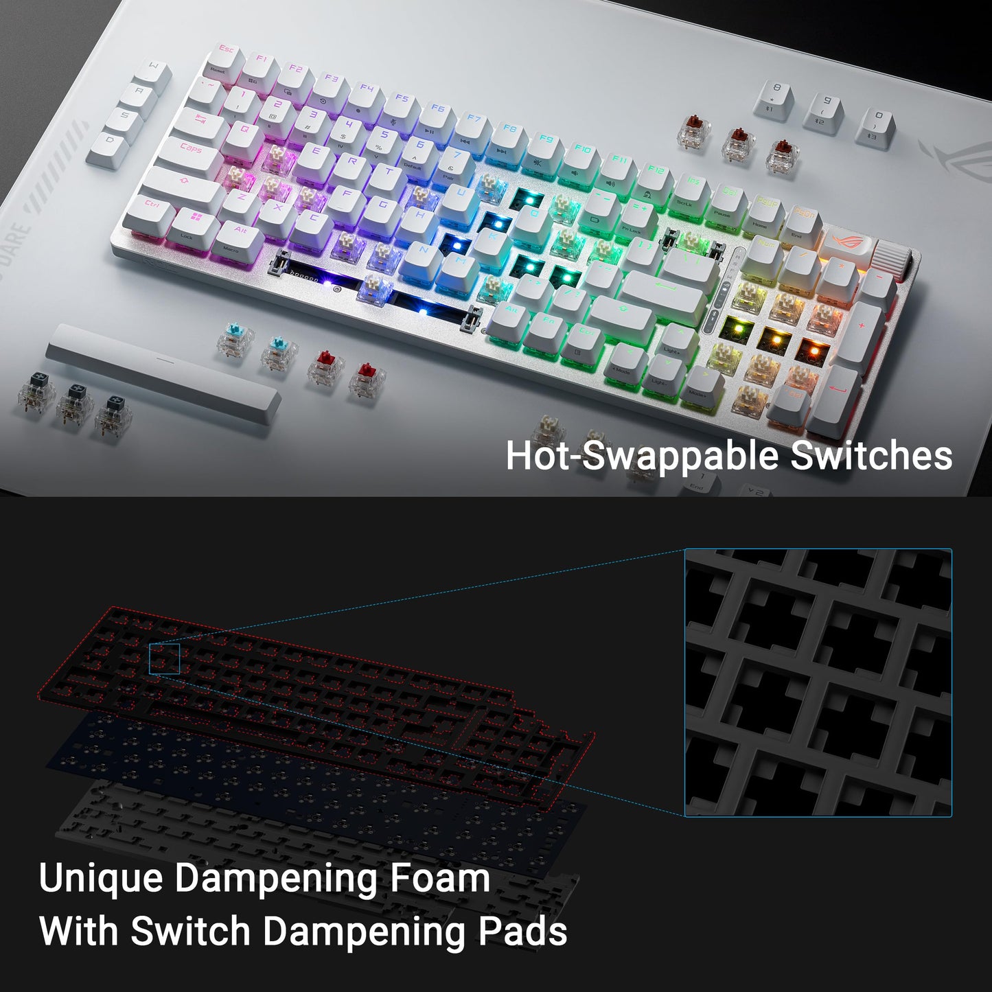 ASUS ROG Strix Scope II 96 Wireless Mechanical Gaming Keyboard – 96% Full-Size, Tri-Mode Connectivity, Hot Swappable Pre-lubed ROG NX Snow Linear Switches, PBT Keycaps, RGB, PC/Mac Support-Black
