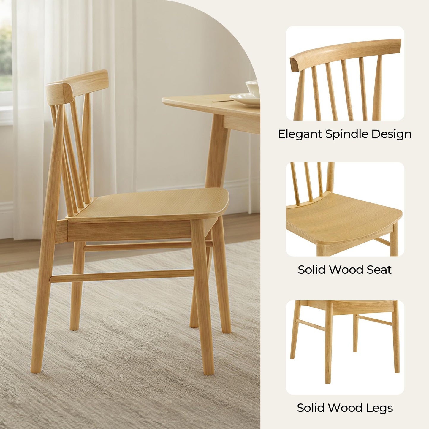 CHITA Soild Wood Dining Chairs Set of 4, Mid Century Modern Walnut Wood Kitchen Chairs with Curved Backrest, Dining Room Chair for Kitchen, Restaurant
