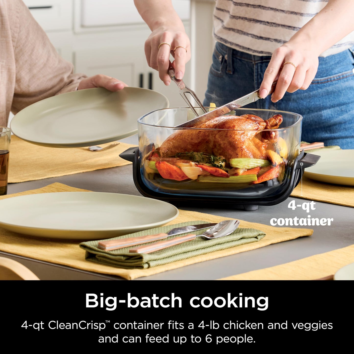 Ninja Crispi 4-in-1 Glass Air Fryer | With Non-Toxic 4QT & 6-Cup Glass Containers & Lids | Microwave, Freezer, Dishwasher Safe | 450°F Max Temp |1500 Watt | Stone | FN101ST