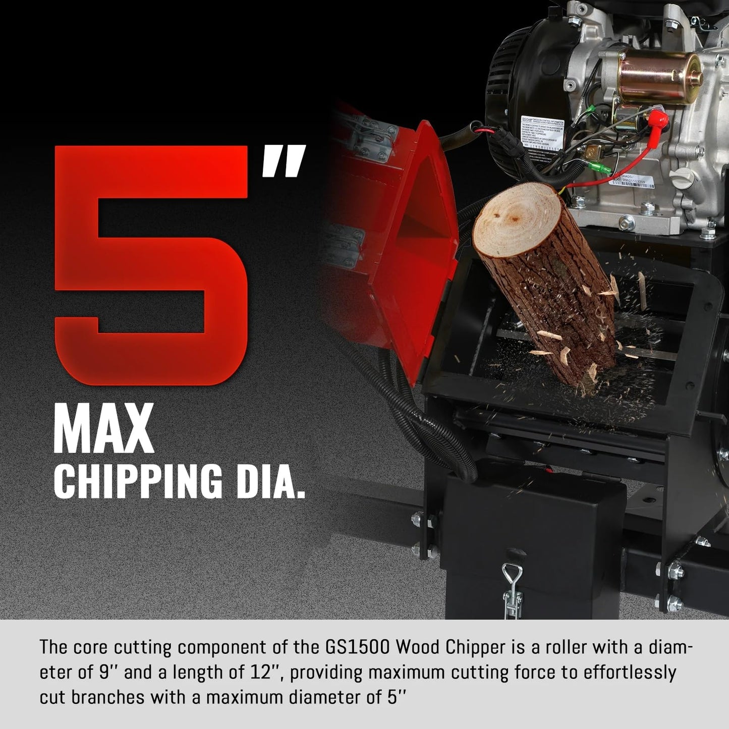 MechMaxx 6 inch ZONSEN 459cc 15hp E-Start Gas Powered 4-Wheels Wood Chipper Shredder Mulcher with Towbar/Tail Light/Emergency Stop Button/Stop Bar, Model B150 Red