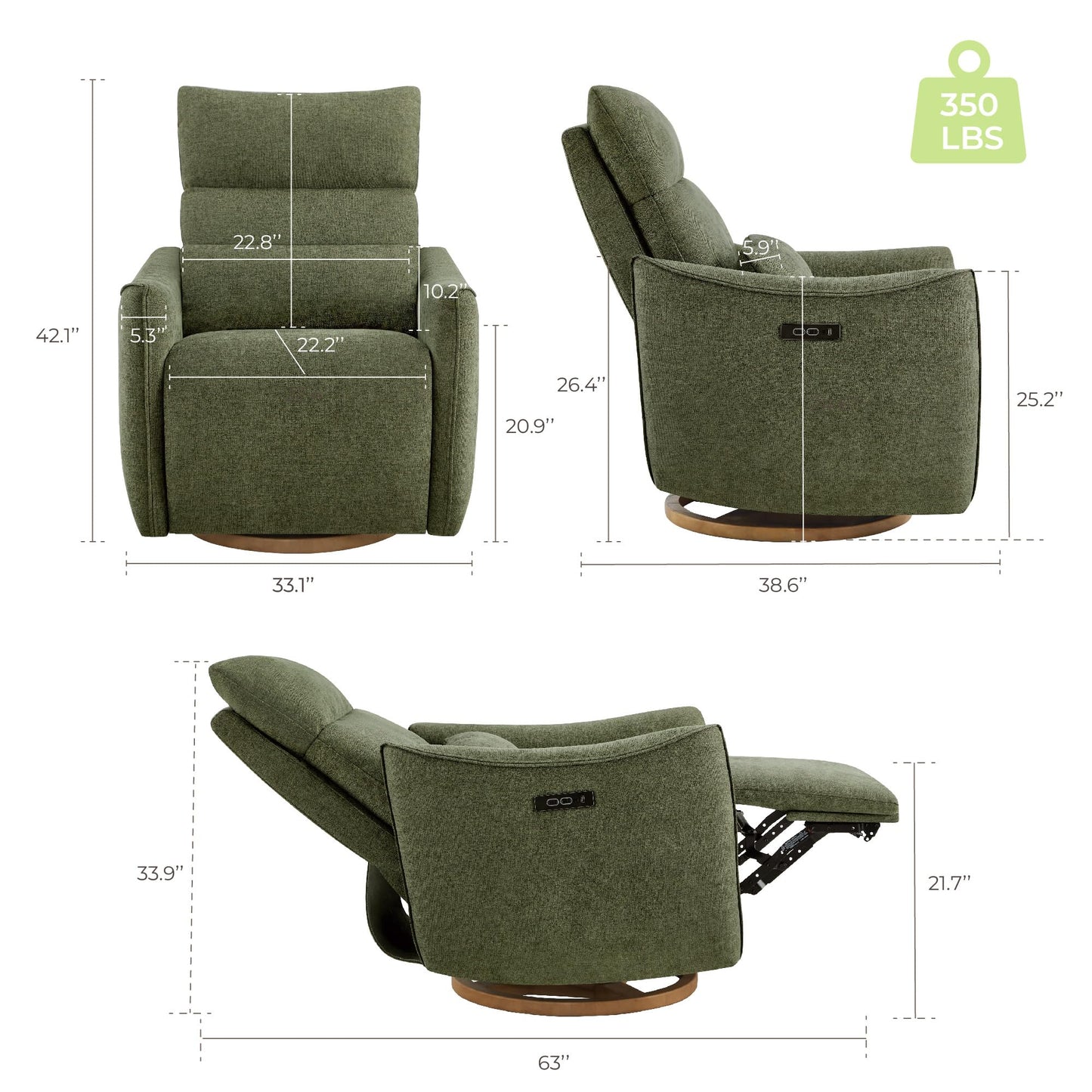 CHITA Swivel Rocker Recliner Chair, Power Nursery Glider Recliner, Nursery Rocking Chair with Adjustable Power Headrest, FSC Certified, Solid Wood Base, Cream