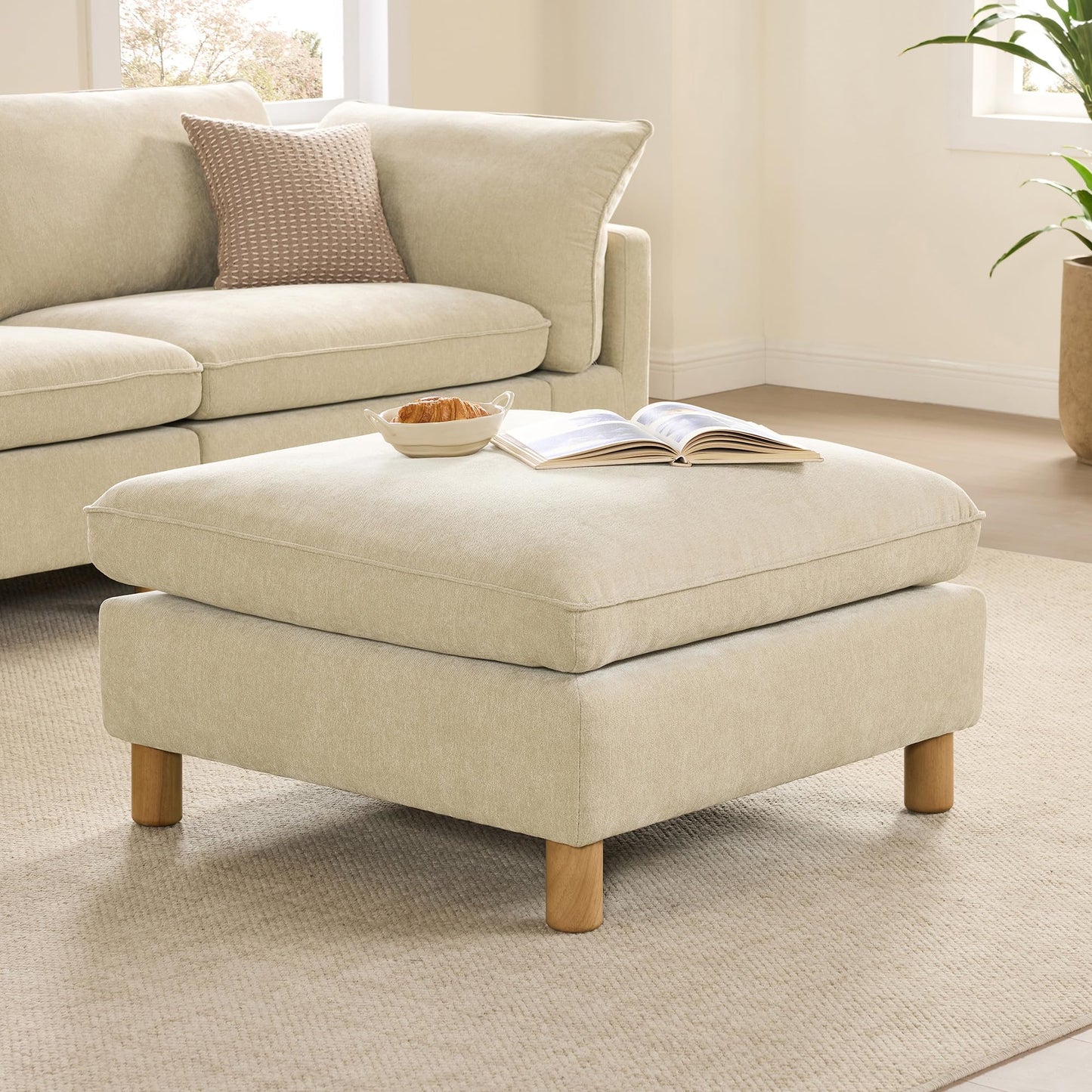 CHITA 127" Super Large Sectional Couches for Living Room, Modular Cloud Couch Sectional Sofa, Premium Fabric Couches, Down Filled, High Density Foam, Chenille in Cream, 4 Seat L Shaped