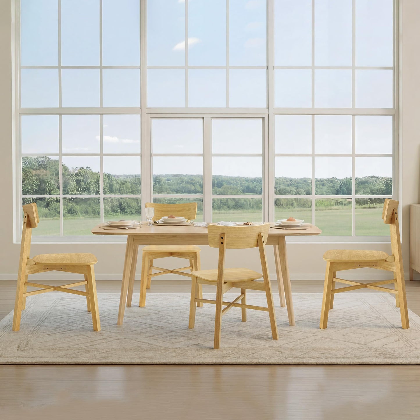 CHITA Soild Wood Dining Chairs Set of 4, Mid Century Modern Walnut Wood Kitchen Chairs with Curved Backrest, Dining Room Chair for Kitchen, Restaurant