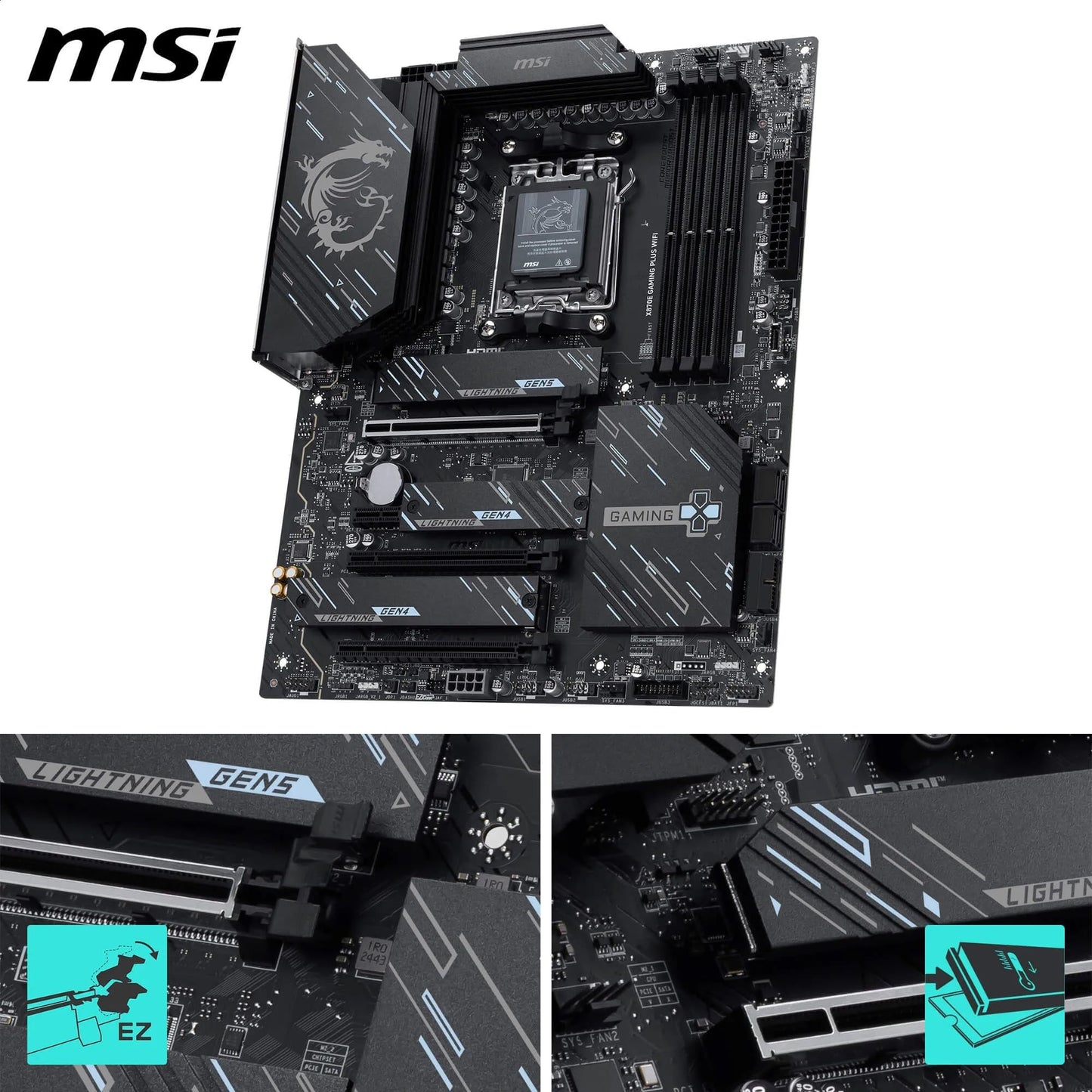 MSI MPG X870E Carbon WiFi Gaming Motherboard (AMD Ryzen 9000/8000/7000 Series Processors, AM5, DDR5, PCIe 5.0, M.2 Gen5, SATA 6Gb/s, USB 40Gbps, HDMI, Wi-Fi 7, Bluetooth 5.4, 5Gbps LAN, ATX)