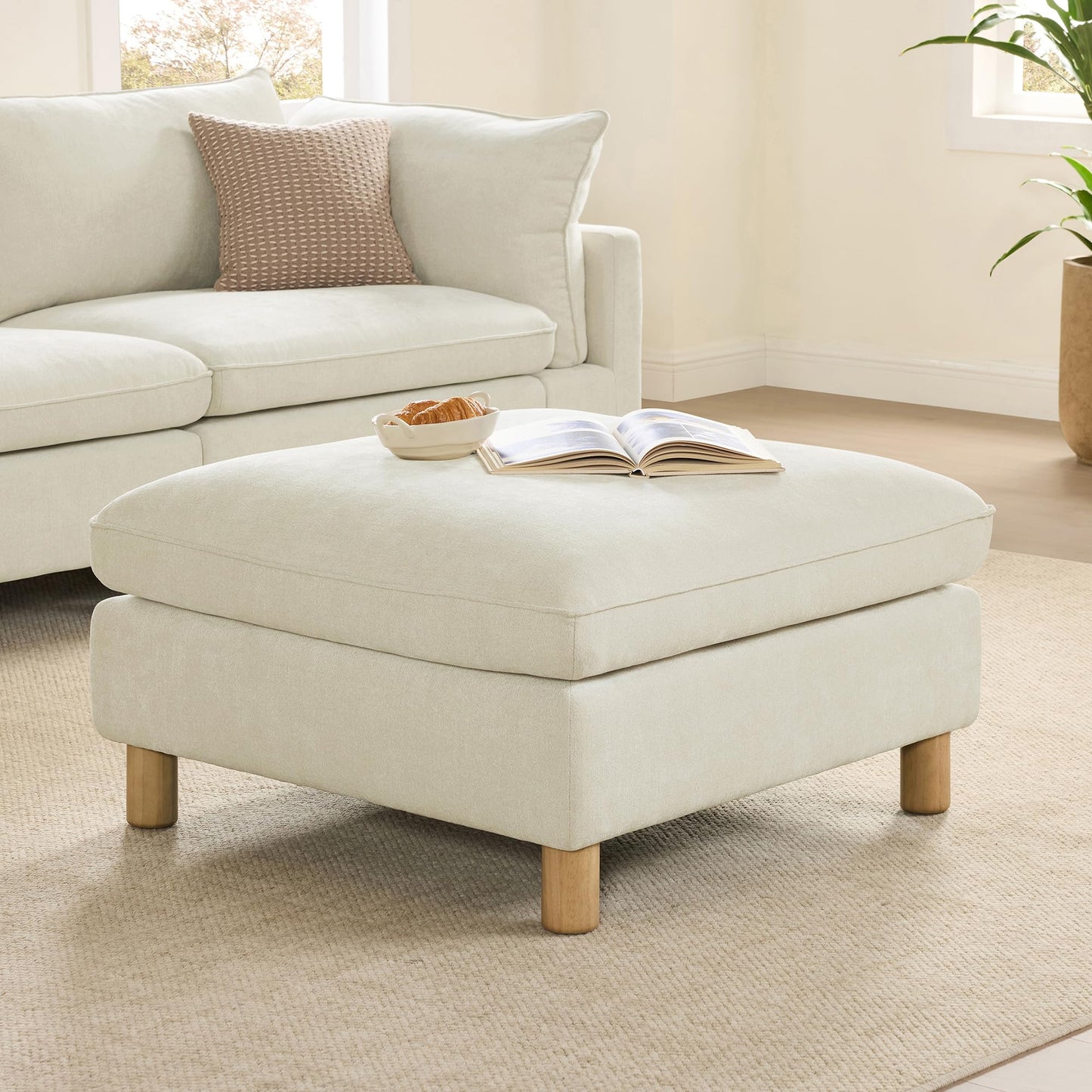 CHITA 127" Super Large Sectional Couches for Living Room, Modular Cloud Couch Sectional Sofa, Premium Fabric Couches, Down Filled, High Density Foam, Chenille in Cream, 4 Seat L Shaped