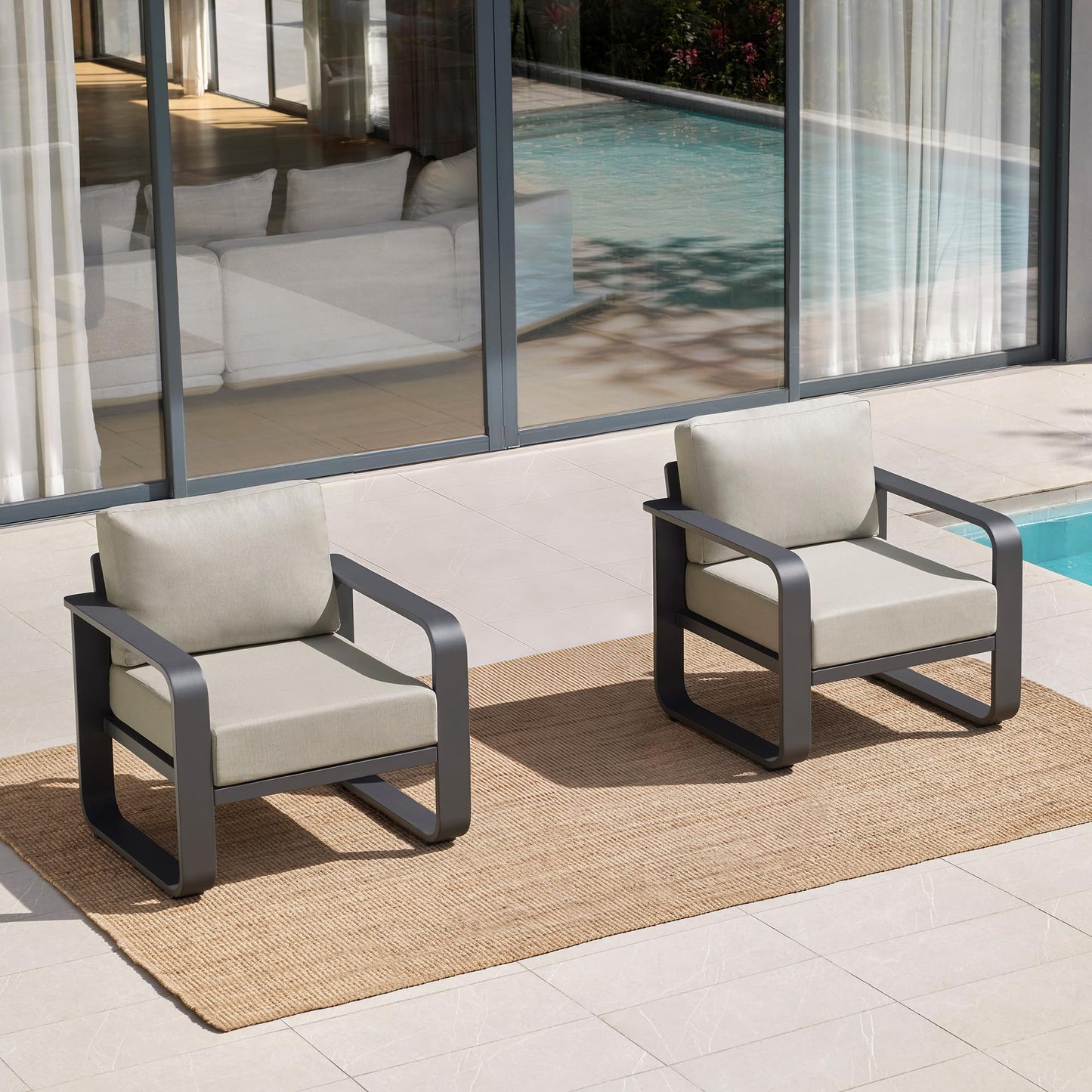 CHITA Outdoor Furniture Set 4 Piece, 5-Seats Patio Conversation Set with 6.3in Thick Cushions & 100% Aluminum Frame & Coffee Table, Modern Outdoor Patio Furniture Sofa Set for Poolside, Deck, Balcony