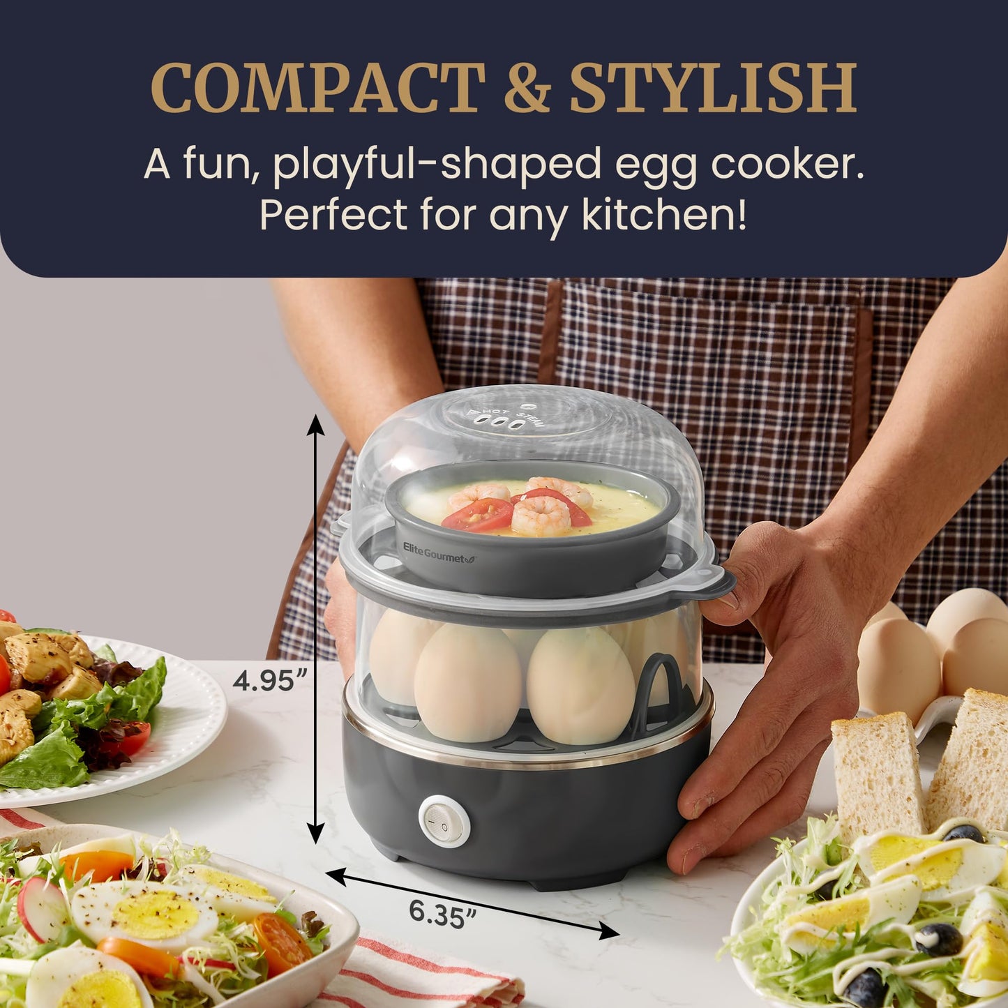 Elite Gourmet EGC115B Easy Egg Cooker Electric 7-Egg Capacity, Soft, Medium, Hard-Boiled Egg Cooker with Auto Shut-Off, Measuring Cup Included, BPA Free, Classic Black