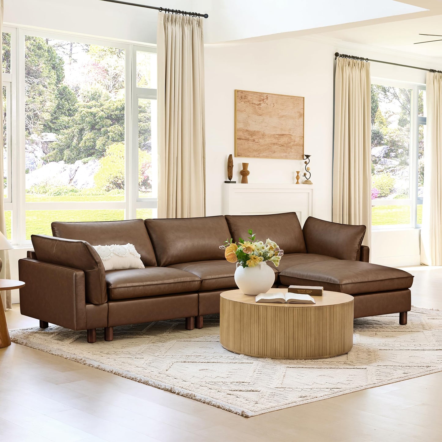CHITA 127" Super Large Sectional Couches for Living Room, Modular Cloud Couch Sectional Sofa, Premium Fabric Couches, Down Filled, High Density Foam, Chenille in Cream, 4 Seat L Shaped