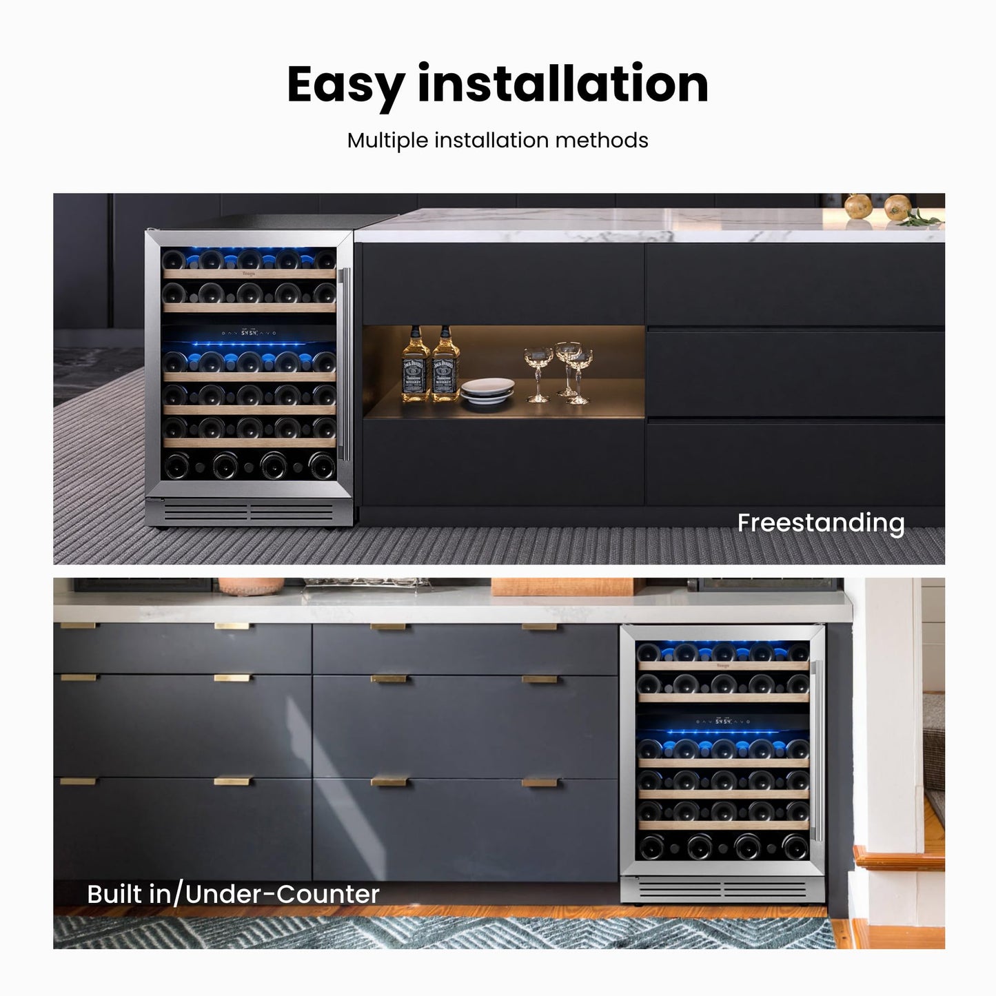 Yeego 24'' Wine Cooler Refrigerator - 52 Bottles Wine Fridge, 40-65°F Dual Zone Wine Refrigerator With Glass Door, Built-In/Freestanding/Under Counter, Adjustable Shelves Fridge for Home Bar Office