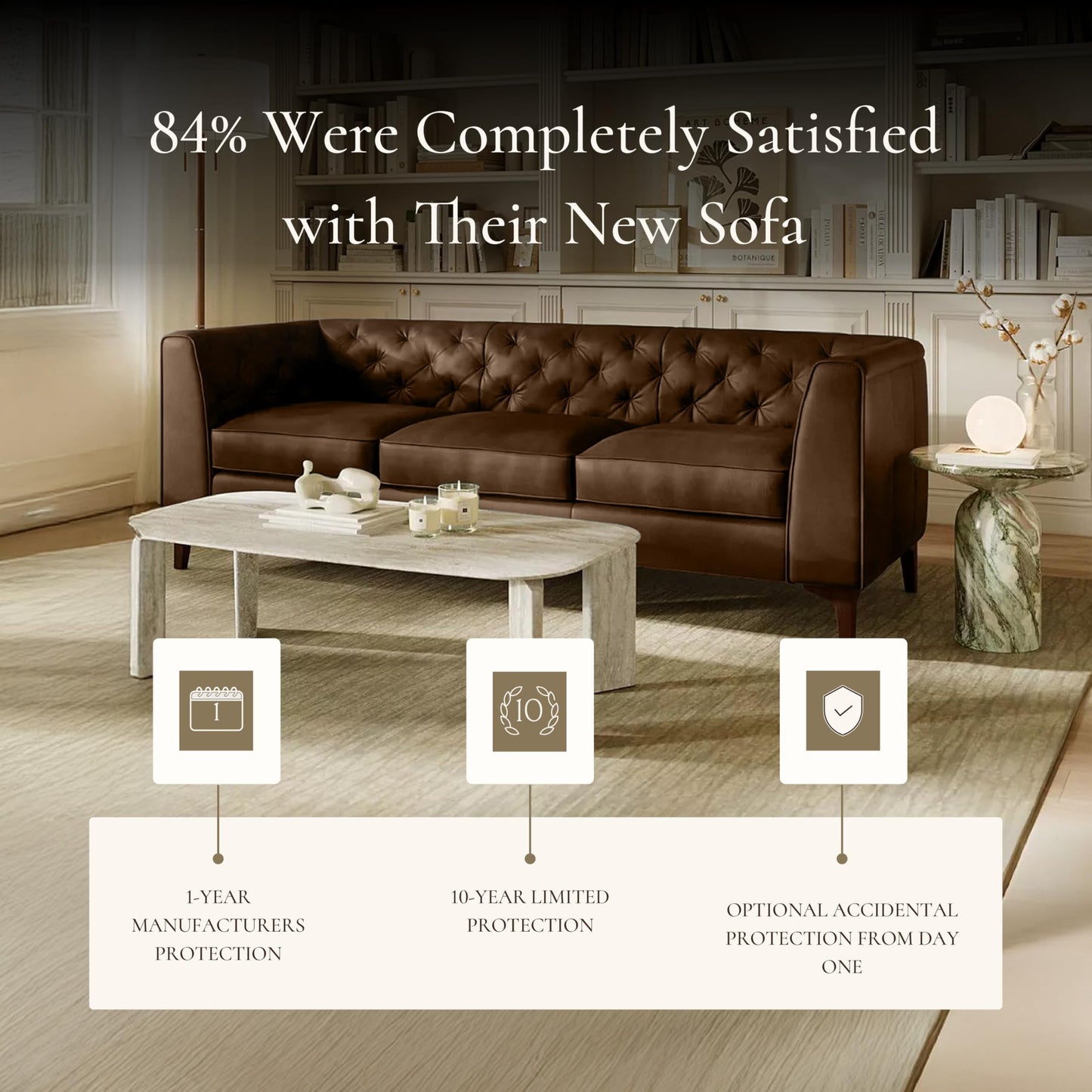 POLY & BARK Essex 89” Full-Grain Italian Leather Sofa – Tufted Back, Feather-Down Comfort, Solid Wood Frame, Cognac Tan