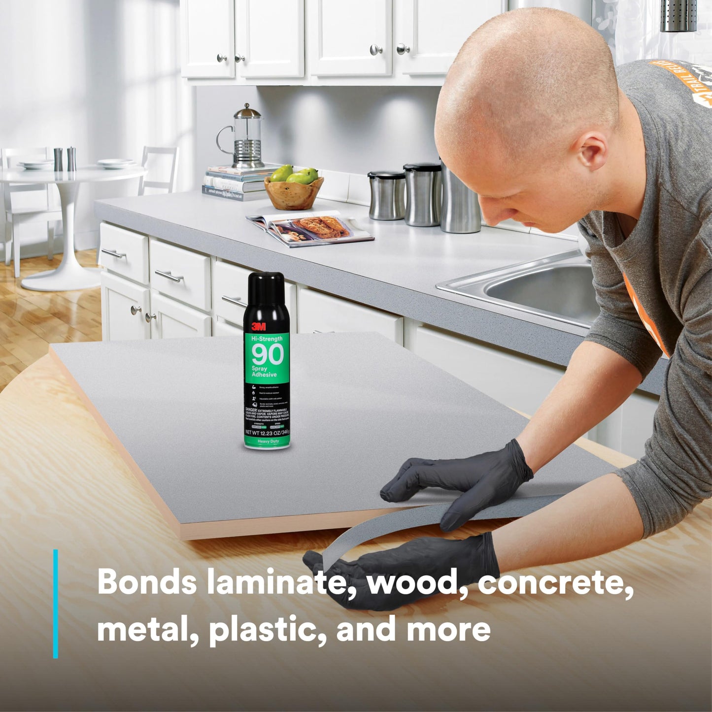 3M Hi-Strength 90 Spray Adhesive, Permanent, Bonds Laminate, Wood, Concrete, Metal, Plastic, Clear Glue, Net Wt 17.6 oz, Will Spray Upside Down Only