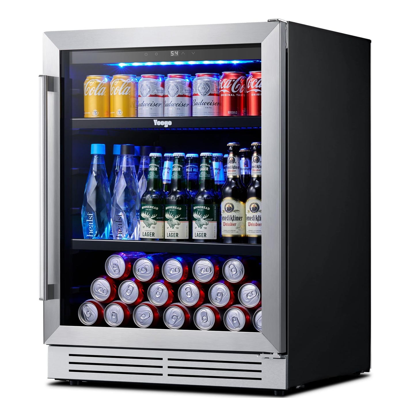 Yeego 24 Inch Beverage Refrigerator – 180 Can Built-In Under Counter Drink Fridge with Glass Door, 34–54°F Cooling for Beer, Soda & Wine (Right-Hinged)