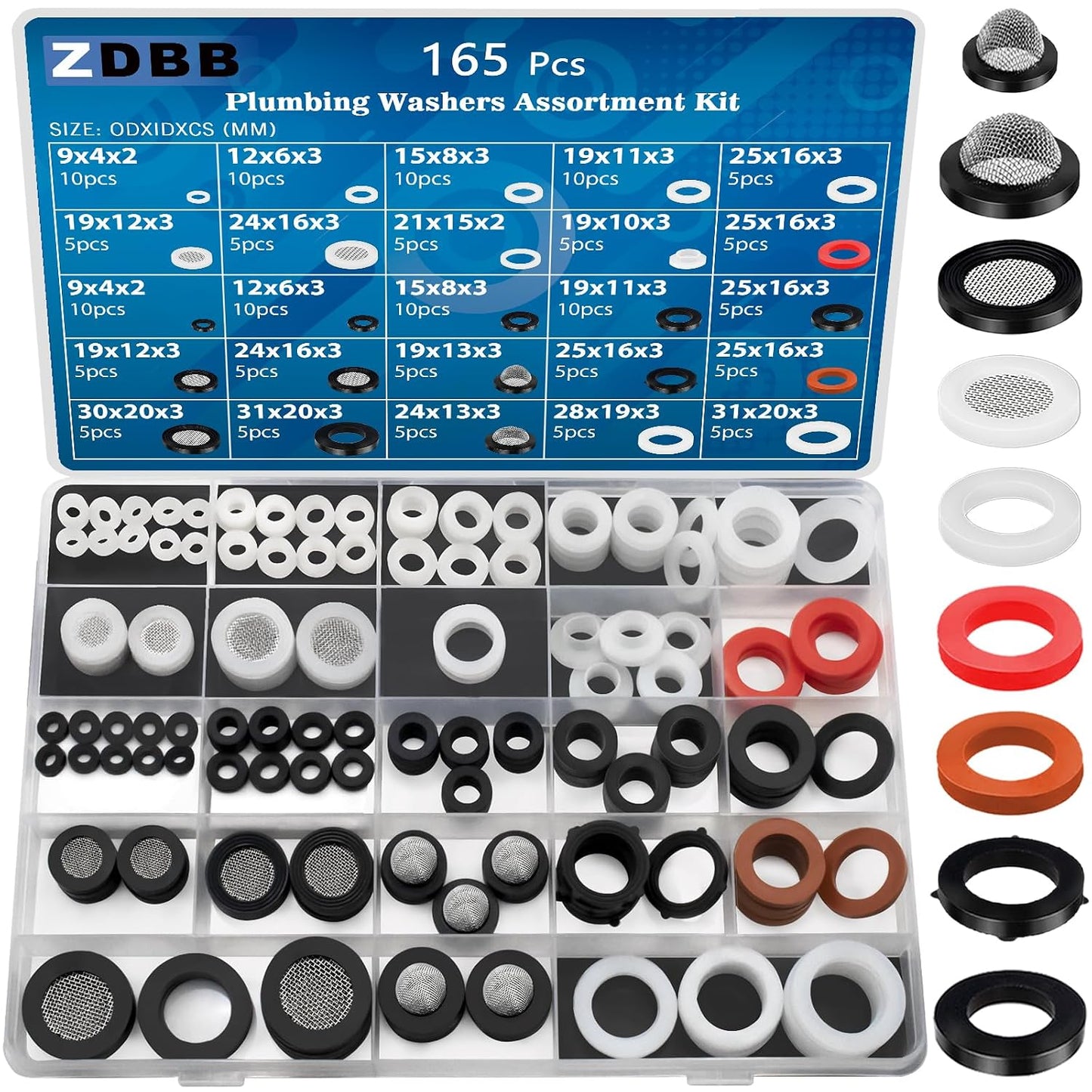 ZDBB 1030 Pcs(43 Size) Plumbing Flat Rubber Washers and O Ring Assortment Kit.,Assorted inch Gasket Set,Home Replace Bathroom Shower Hose Head Valve,Faucet,Garden Connector Water Nozzle,Plumbing Leak