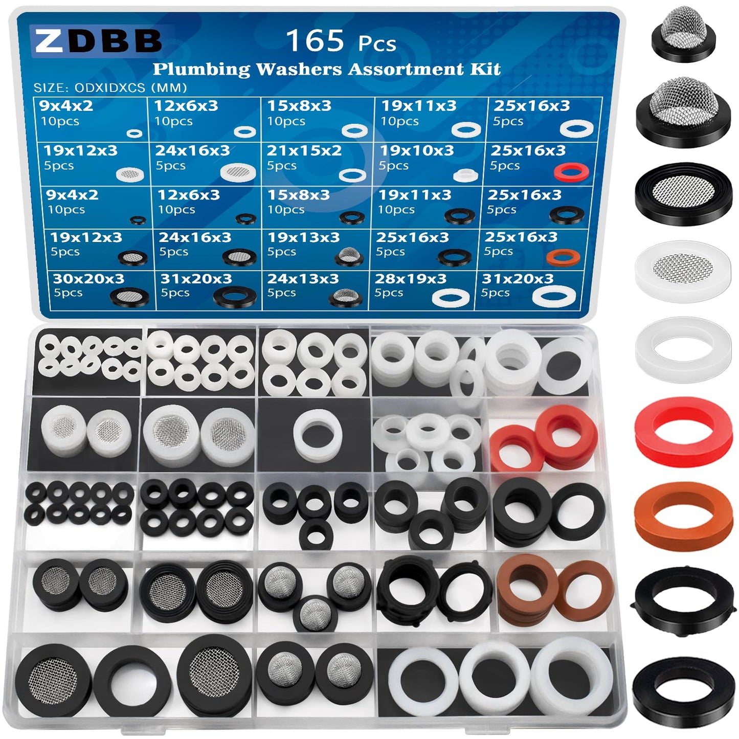 ZDBB 80 Pcs Garden Hose Gasket Rubber Seal, Fits All Standard 3/4 Inch Outdoor Hose Fittings with Heavy Duty Red and Black Self-Locking Tabs to Hold The Gasket Securely in The Fitting
