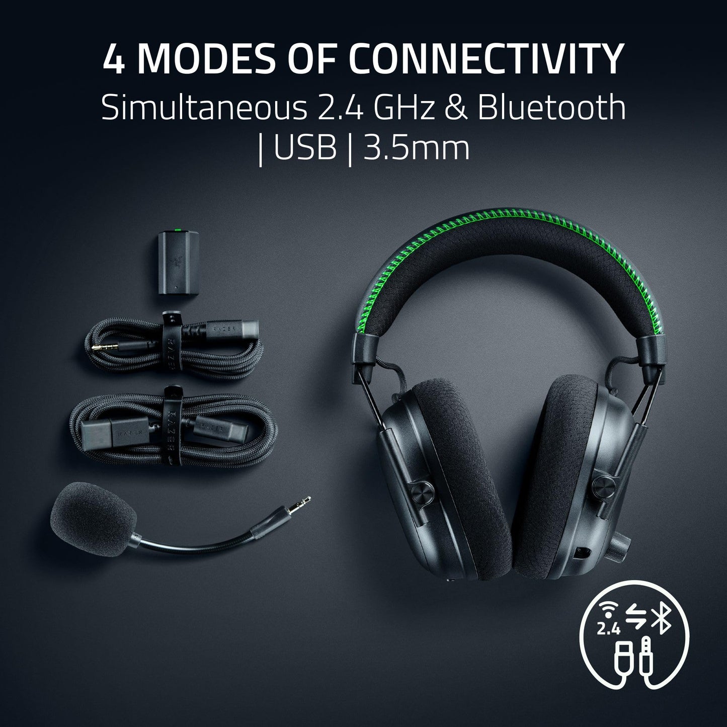 Razer BlackShark V3 Pro Wireless ANC Gaming Headset for PC: Full Band Mic - 50mm Drivers - 2.4 GHz, Bluetooth, USB, 3.5mm - Works with Mac, PS5, Nintendo Switch, Smartphone - 70 Hr Battery - Black