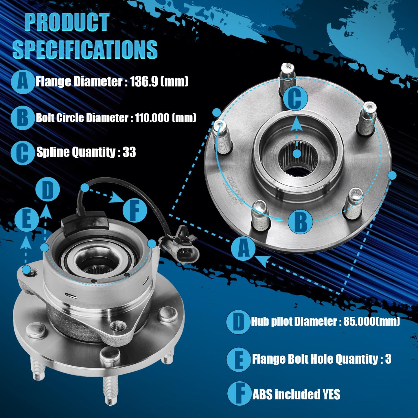 Detroit Axle - 2 Front Wheel Bearing Hub Assembly for Chevy Malibu 2013-2015 Impala 14-17, for Buick Lacrosse Regal 11-17 Cadillac XTS CTS 14-16, for GMC Terrain Equinox 10-17, 5 Lugs Replacement