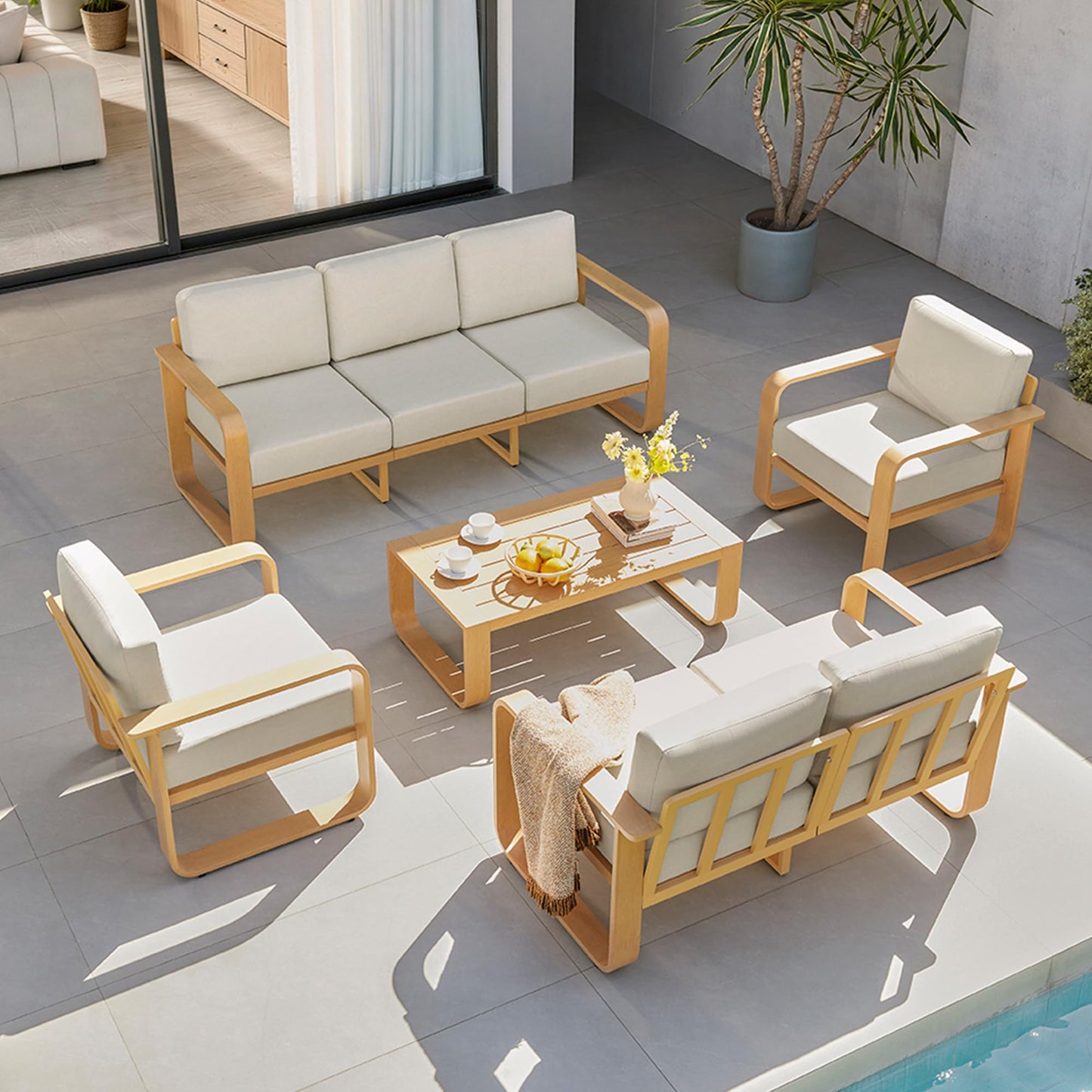 CHITA Outdoor Furniture Set 4 Piece, 5-Seats Patio Conversation Set with 6.3in Thick Cushions & 100% Aluminum Frame & Coffee Table, Modern Outdoor Patio Furniture Sofa Set for Poolside, Deck, Balcony