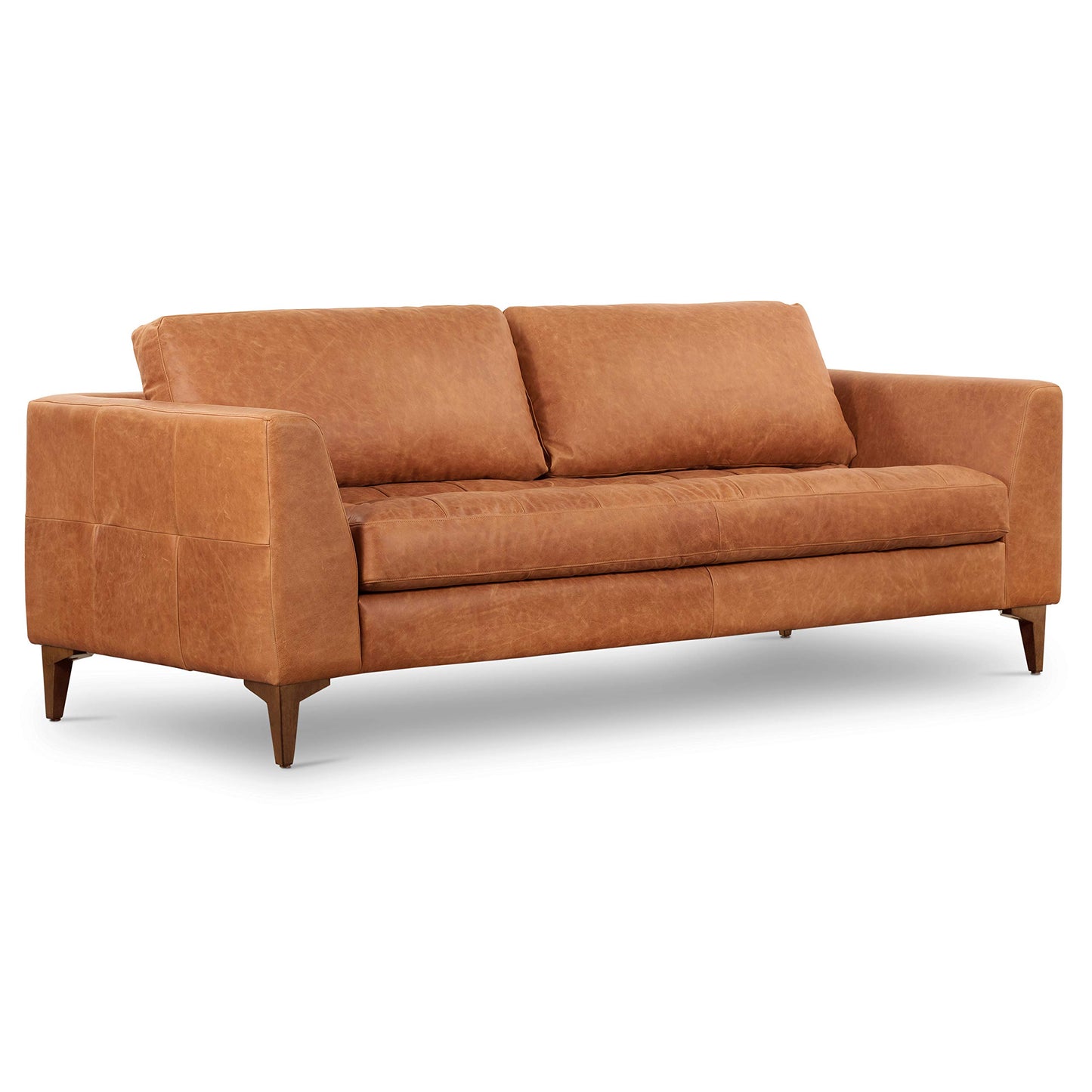POLY & BARK Capa 96.5" Sofa – Chocolate Brown Full-Grain Pure-Aniline Italian Leather, Boxy Modern Design, Feather-Fiber Cushions, Solid Wood Frame