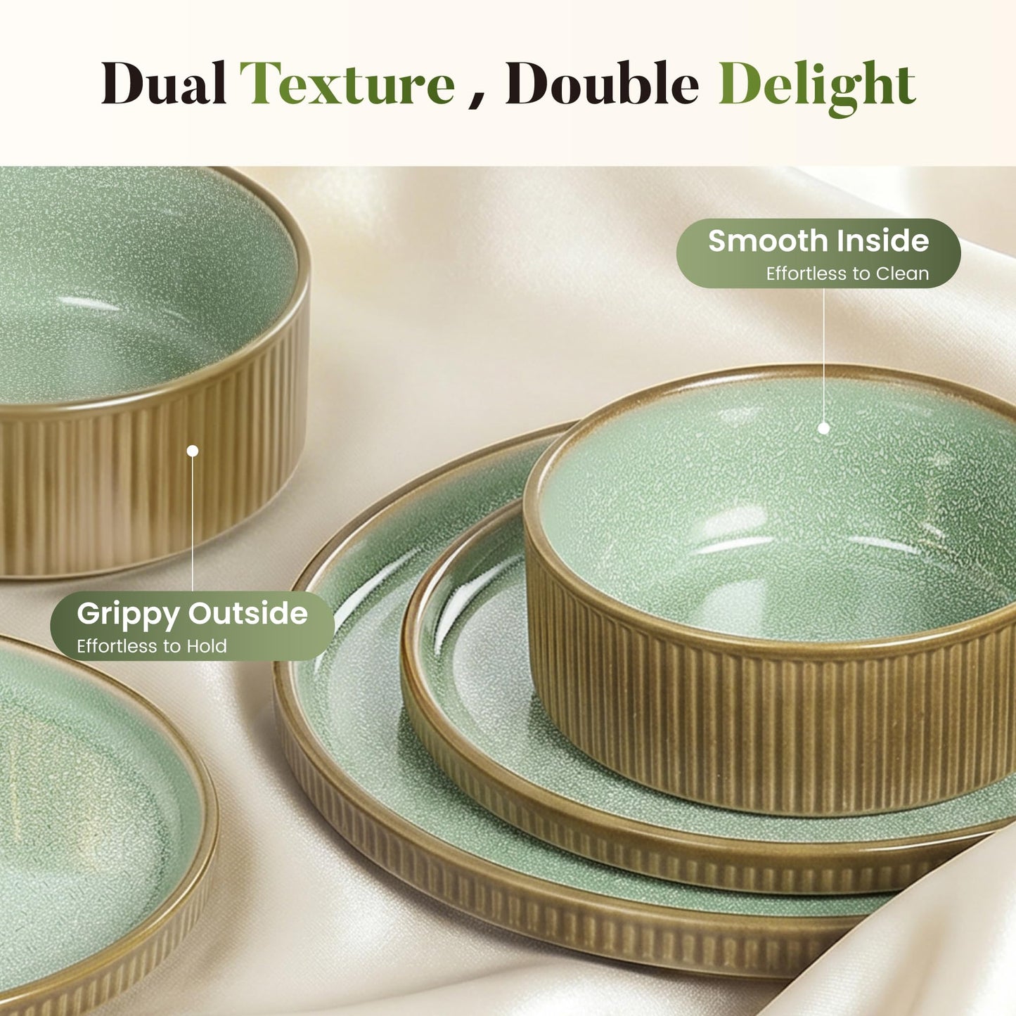 Kitchen Academy Brown Stoneawre Dinnerware Sets for 8, 24Pcs Ceramic Non Toxic Plates and Bowls Sets, Scratch Resistant Dishes, Oven & Microwave Safe