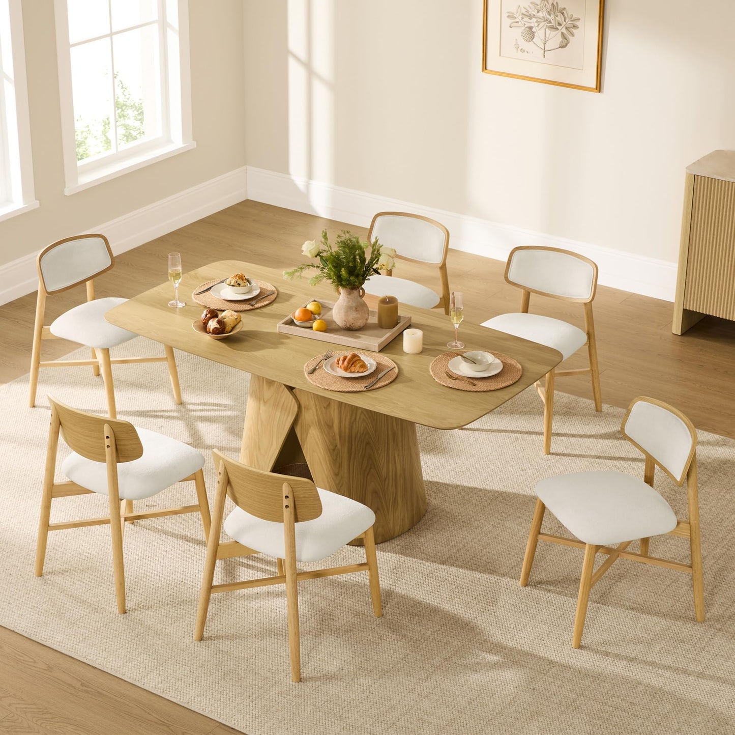 CHITA Soild Wood Dining Chairs Set of 4, Mid Century Modern Walnut Wood Kitchen Chairs with Curved Backrest, Dining Room Chair for Kitchen, Restaurant