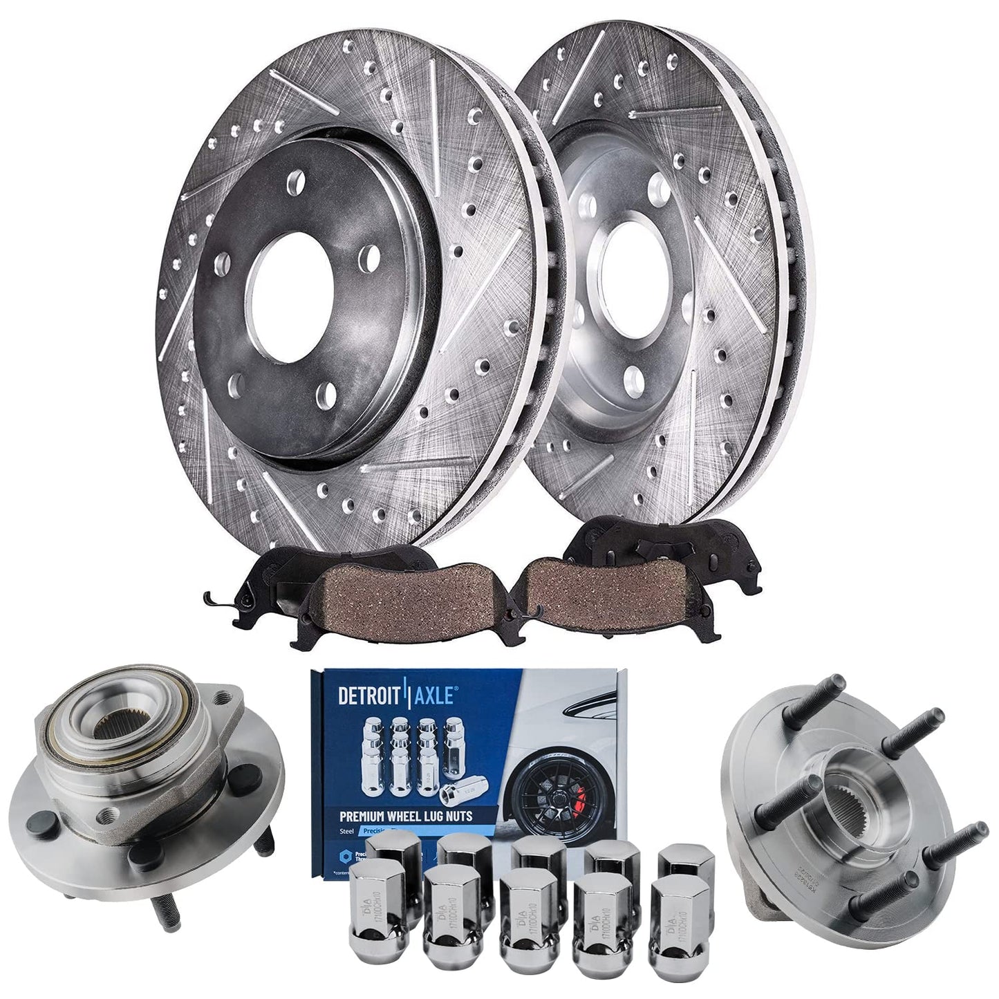 Detroit Axle - Brake Kit for 2011-2020 Jeep Grand Cherokee Dodge Durango Replacement Front & Rear Drilled & Slotted Disc Brake Rotors Ceramic Brakes Pads : 12.99" inch Rotor