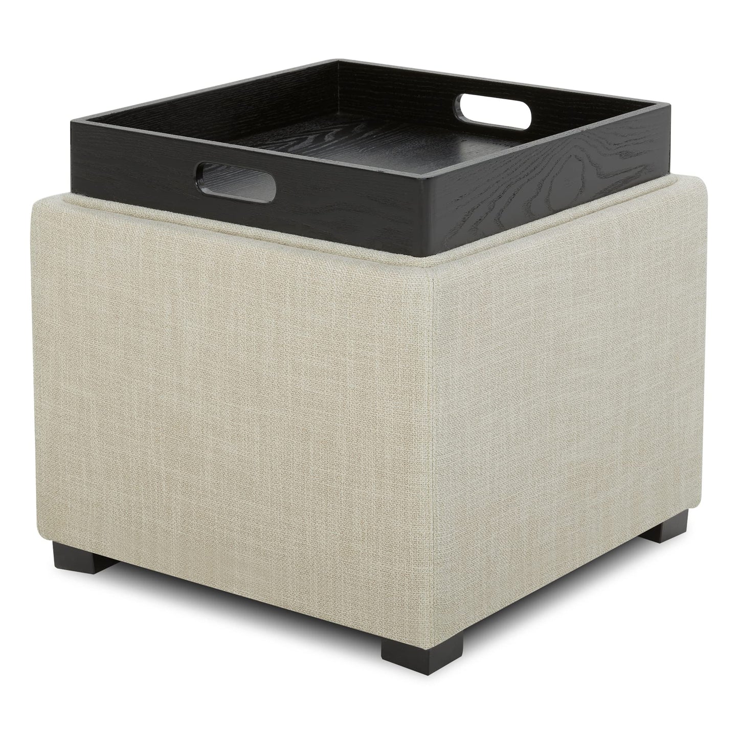CHITA Storage Ottoman Cube with Tray Lid, Small Footstool with Storage, Square End Table for Living Room and Bedroom, Faux Leather in Saddle Brown