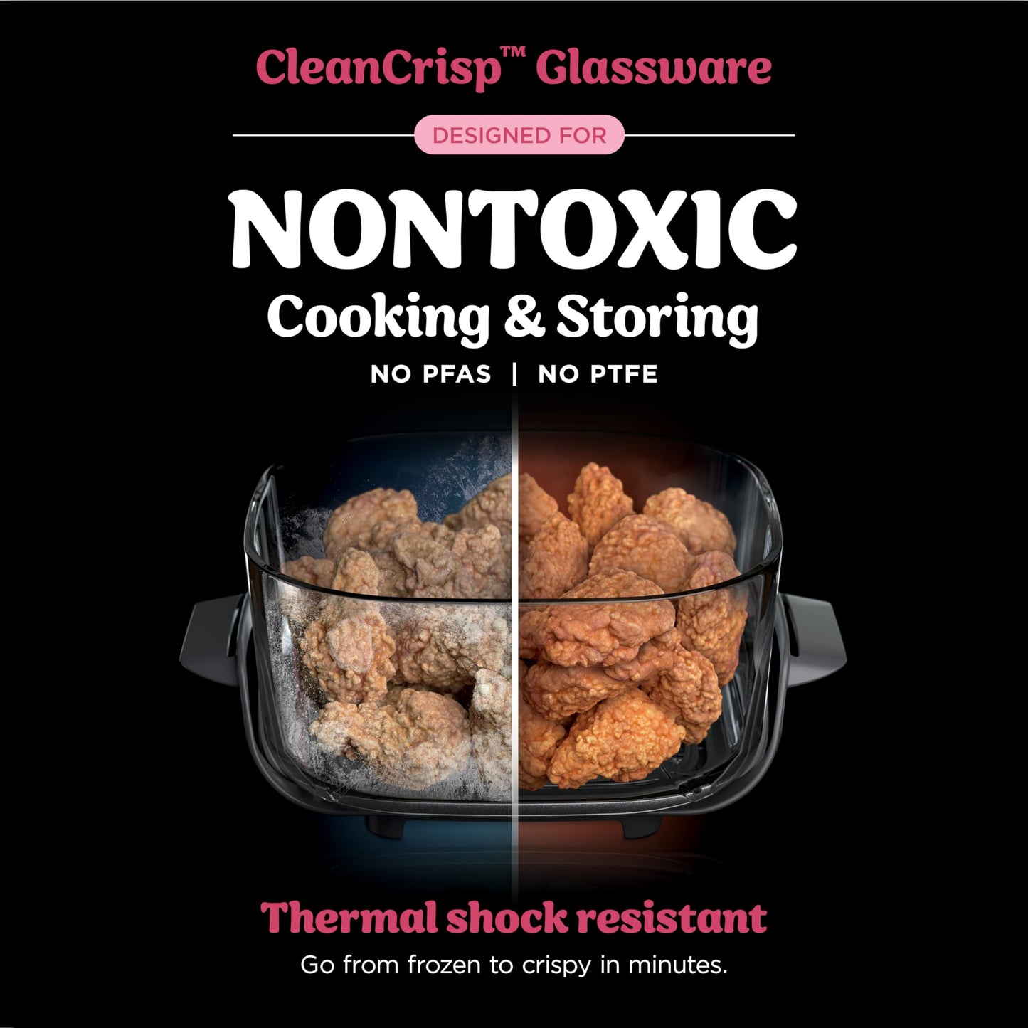 Ninja Crispi 4-in-1 Glass Air Fryer | With Non-Toxic 4QT & 6-Cup Glass Containers & Lids | Microwave, Freezer, Dishwasher Safe | 450°F Max Temp |1500 Watt | Stone | FN101ST