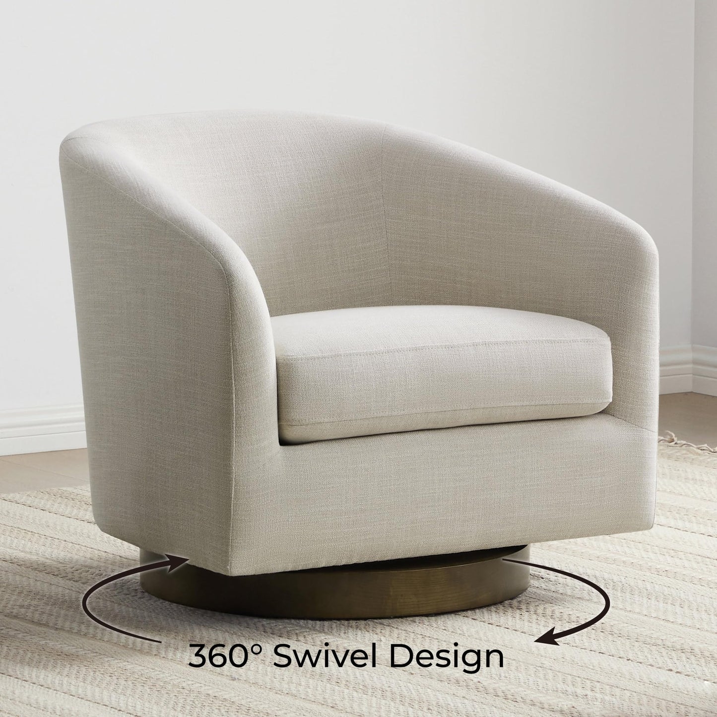 CHITA Swivel Accent Chair Set of 2, Fully Assembled Fabric Barrel Armchair with FSC Certified Upholstered for Living Room, Bedroom and Office, Flax Beige