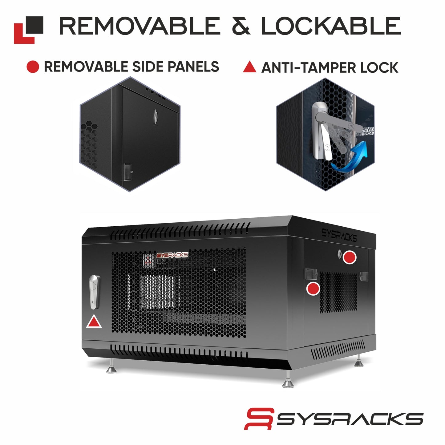 Sysracks 22U Wall Mount Server Rack Cabinet, 19” Enclosed Network & IT Rack, 24” Deep, Locking Mesh Door