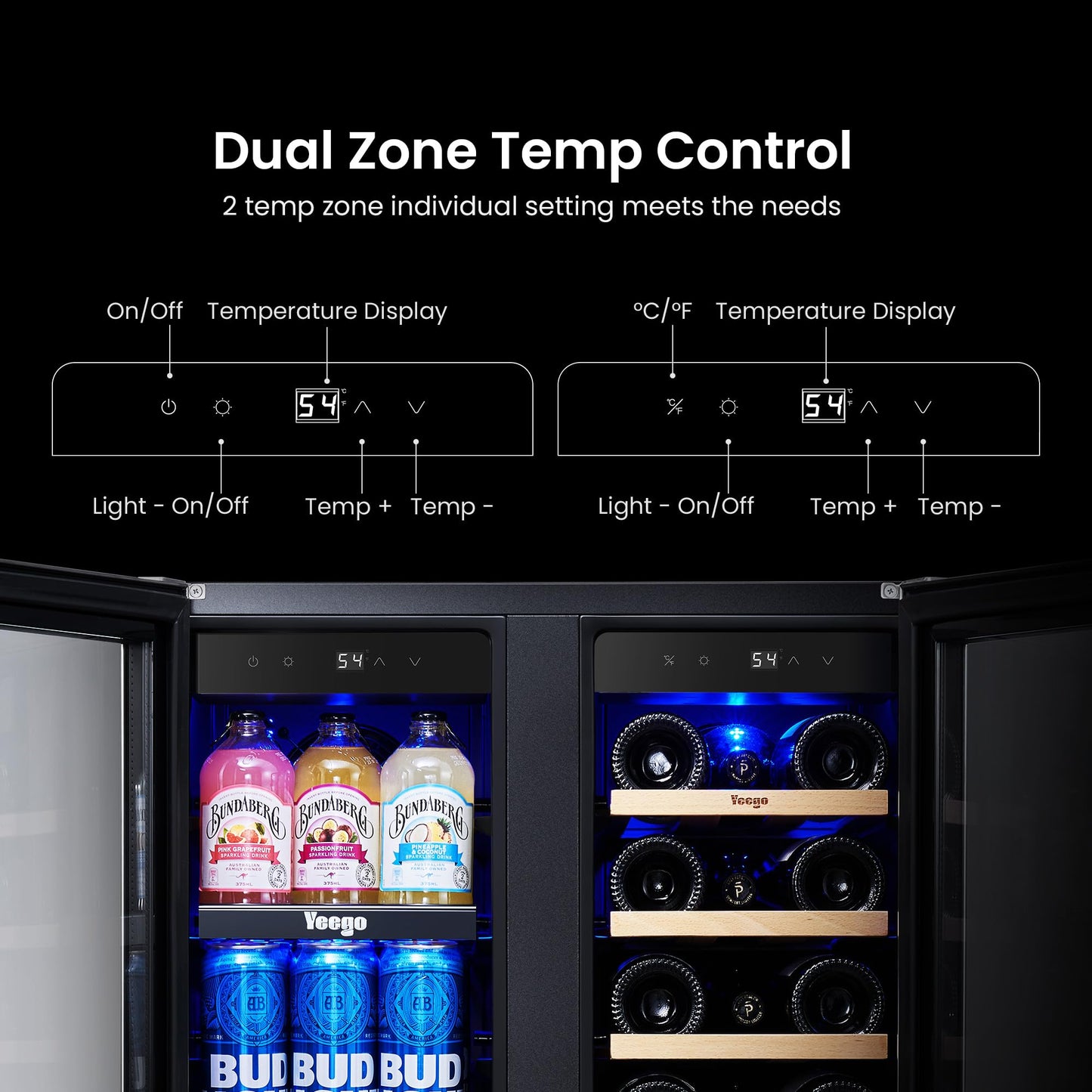 Yeego Commercial Refrigerators - 27.1 Cu.Ft 2 Glass Doors Commercial Beverage Refrigerator with LED Light & Adjustable Shelves, 32-50°F Commercial Cooler for Stores Bakery Bar Offices Restaurants