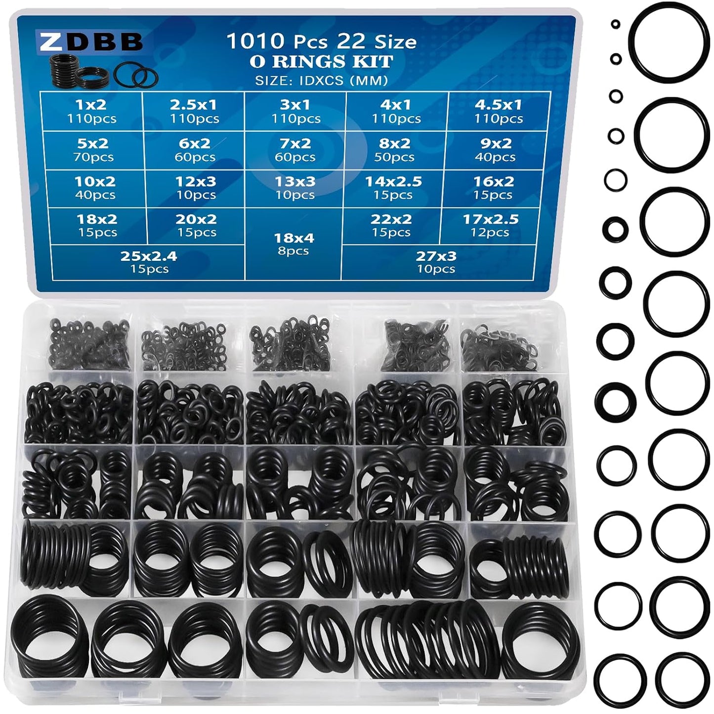 ZDBB 1010 Pcs Rubber O Rings Kit and 595 Pcs Automotive AC O Rings Kit for Car A/C Compressor and Automotive Faucet Pressure Washer Plumbing