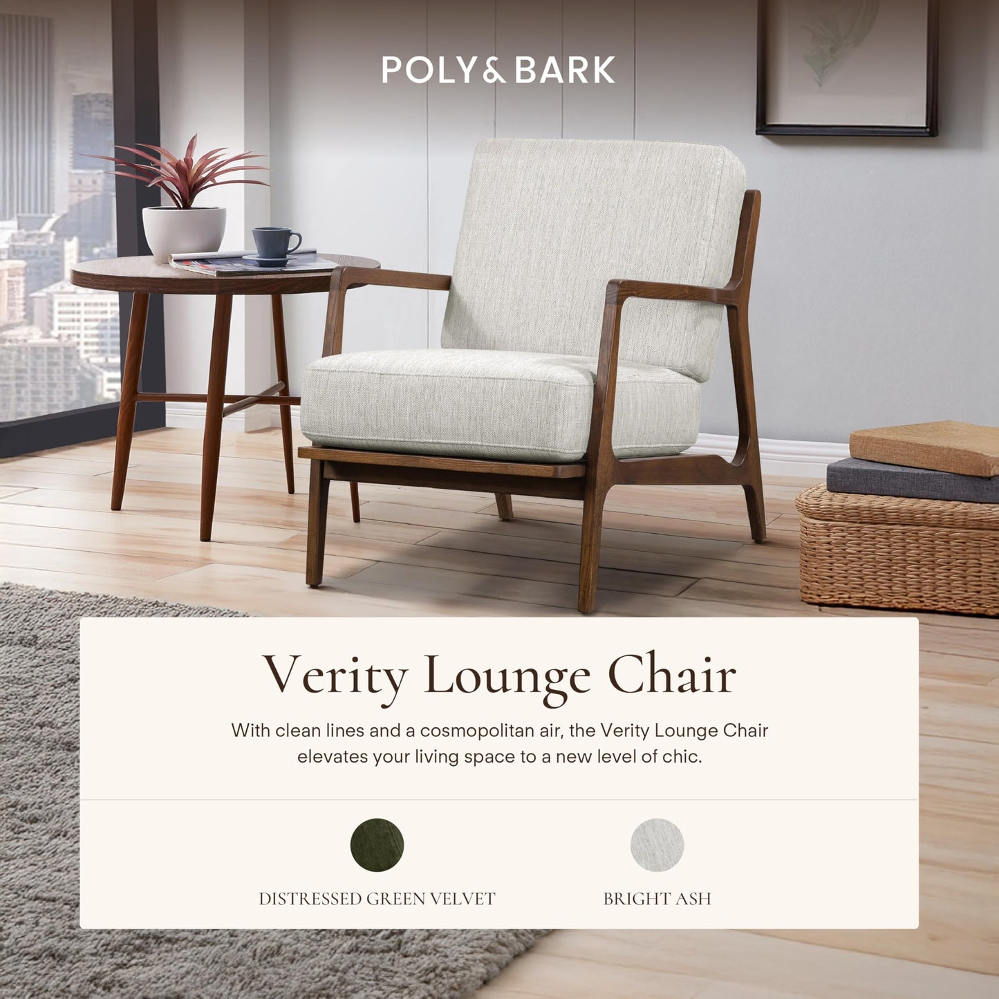 Poly & BARK Verity Leather Accent Chair – Armchair with Walnut Wood Frame – Fashion-Forward Lounge Seating for Living Room – Upholstered in Cognac Tan Leather for Modern Style
