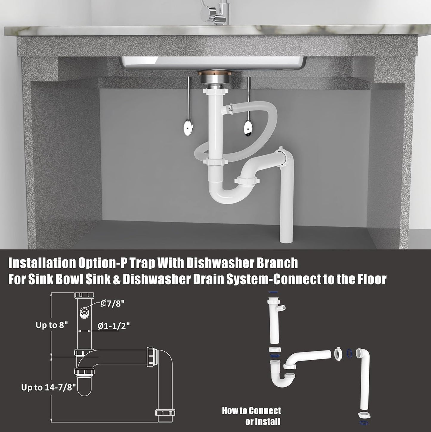 Kitchen Sink Drain Kit,1-1/2" Sink Drain Plumbing Kit - Universal P-Trap Replacement for Kitchen & Bathroom Sinks with Pipe Repair Accessories