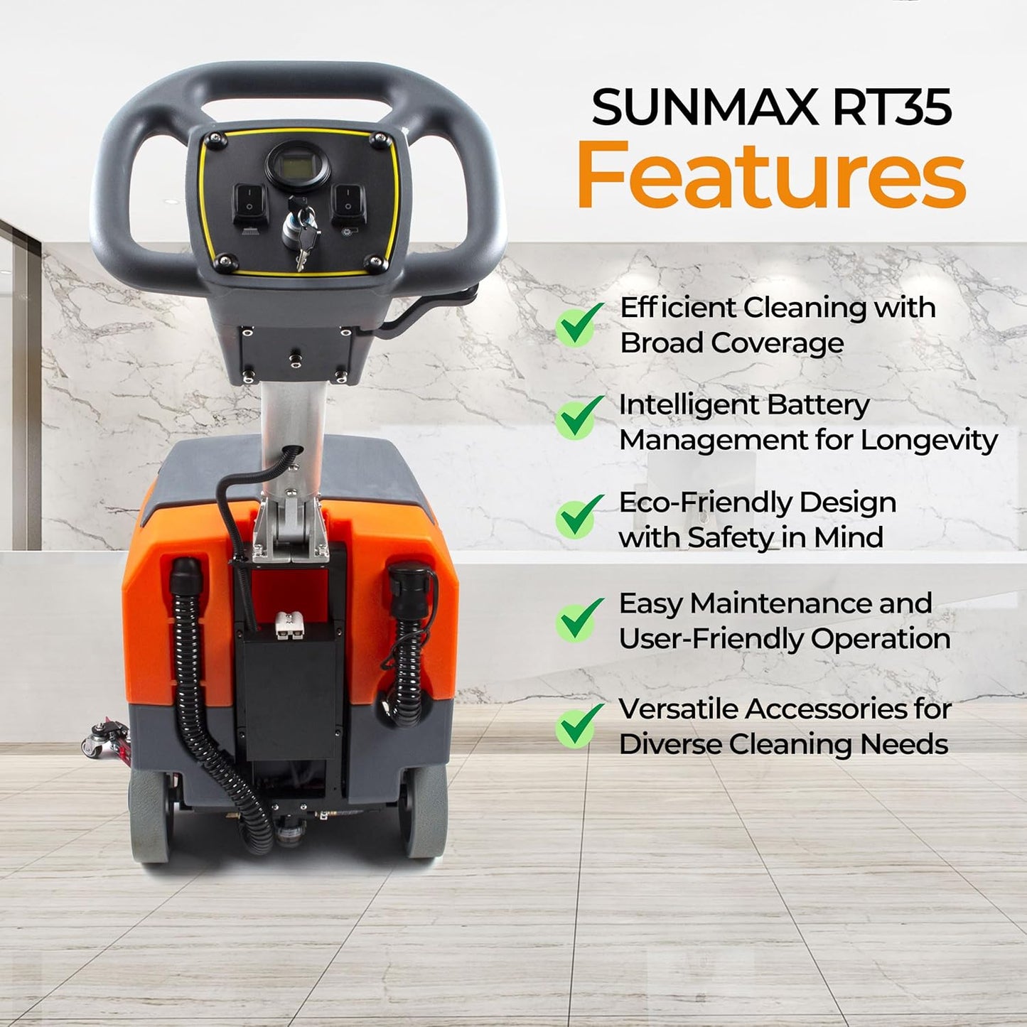 SUNMAX RT35 17" Walk-Behind Floor Scrubber Machine, 7.9/9.2-Gal Tanks, 19000 sqft/h, with Anti-Collision Wheel for Protection