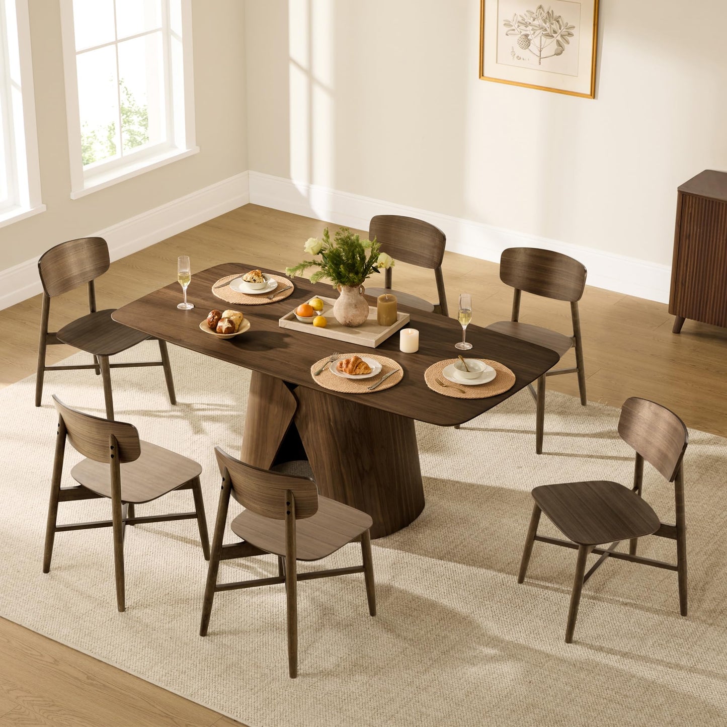 CHITA Soild Wood Dining Chairs Set of 4, Mid Century Modern Walnut Wood Kitchen Chairs with Curved Backrest, Dining Room Chair for Kitchen, Restaurant