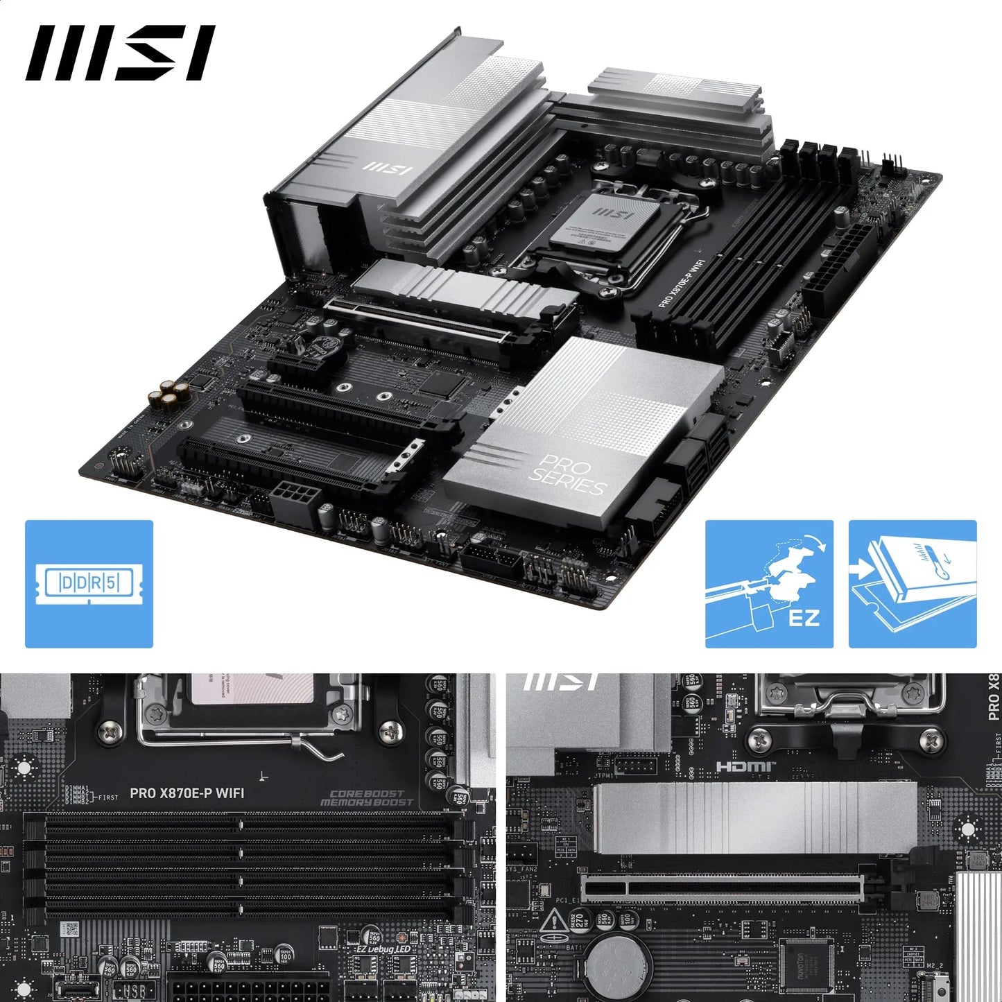 MSI MPG X870E Carbon WiFi Gaming Motherboard (AMD Ryzen 9000/8000/7000 Series Processors, AM5, DDR5, PCIe 5.0, M.2 Gen5, SATA 6Gb/s, USB 40Gbps, HDMI, Wi-Fi 7, Bluetooth 5.4, 5Gbps LAN, ATX)