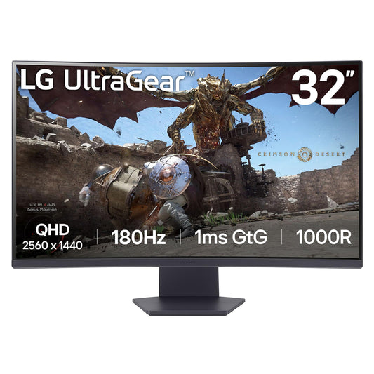 LG 27GS60QC-B Ultragear 27-inch Curved Gaming Monitor QHD (2560x1440) 180Hz 1ms 1000R AMD FreeSync HDR10 HDMIx2 DisplayPort Borderless Design Black Stabilizer DAS Crosshair FPS Counter - Black