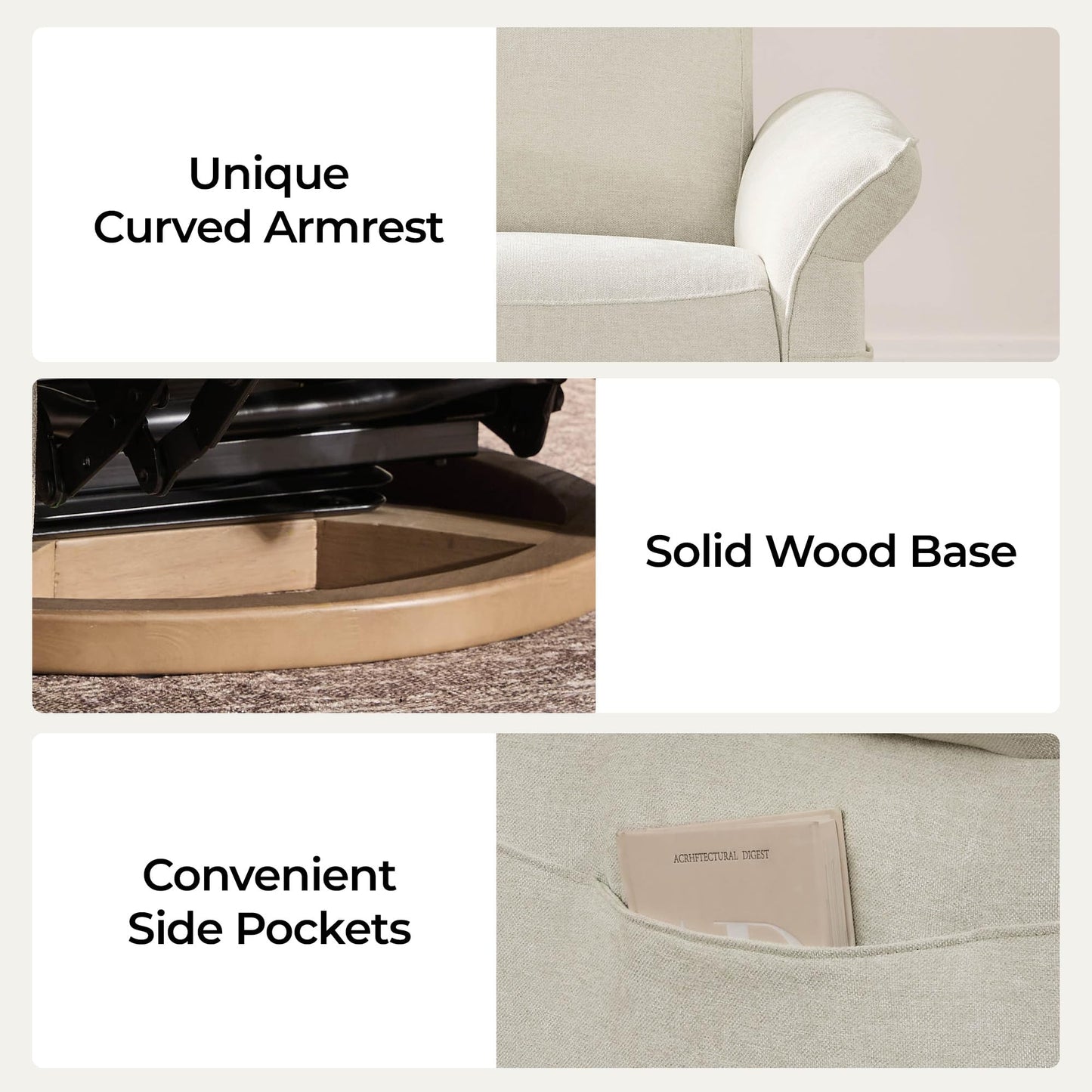 CHITA Power Recliner Chair, Electric Triple-Motor Swivel Glider Nursery Rocking Chair with Adjustable Power Headrest and Lumbar Support, GREENGARD Gold Certified, Solid Wood Base, Linen