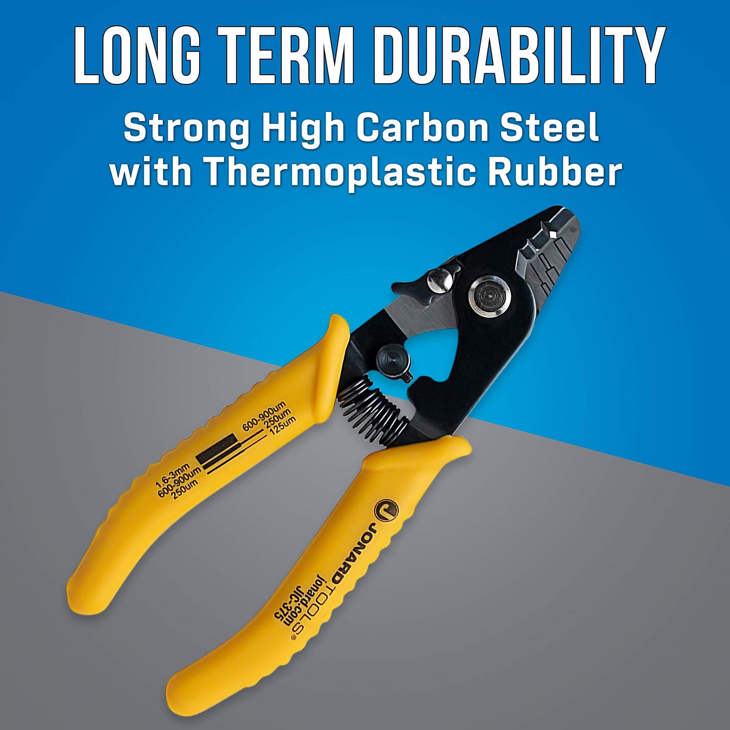Jonard Tools JIC-375 Three Hole Fiber Optic Stripper – Strips 1.6-3.0mm Jacket, 600-900μm Buffer, 250μm Coating, Precision Tool with Angled Jaw and Safety Lock