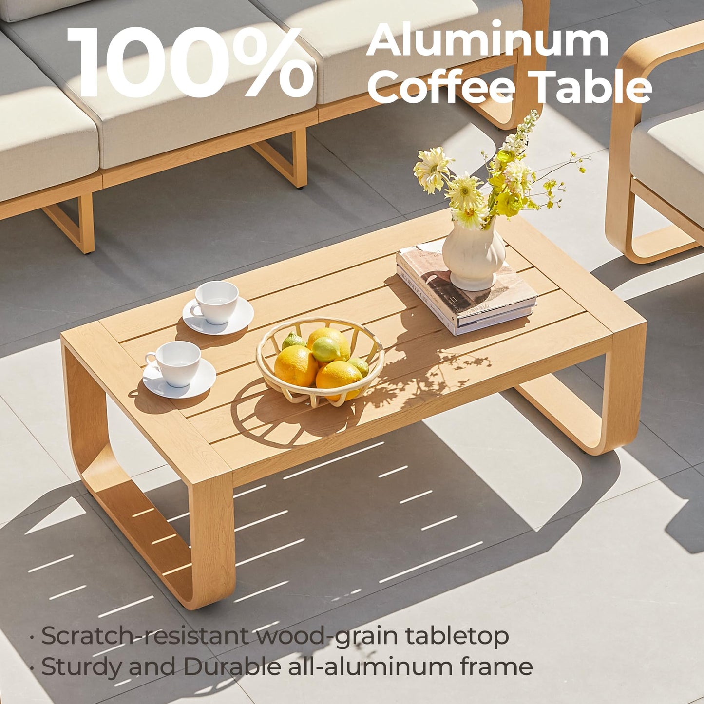 CHITA Outdoor Furniture Set 4 Piece, 5-Seats Patio Conversation Set with 6.3in Thick Cushions & 100% Aluminum Frame & Coffee Table, Modern Outdoor Patio Furniture Sofa Set for Poolside, Deck, Balcony