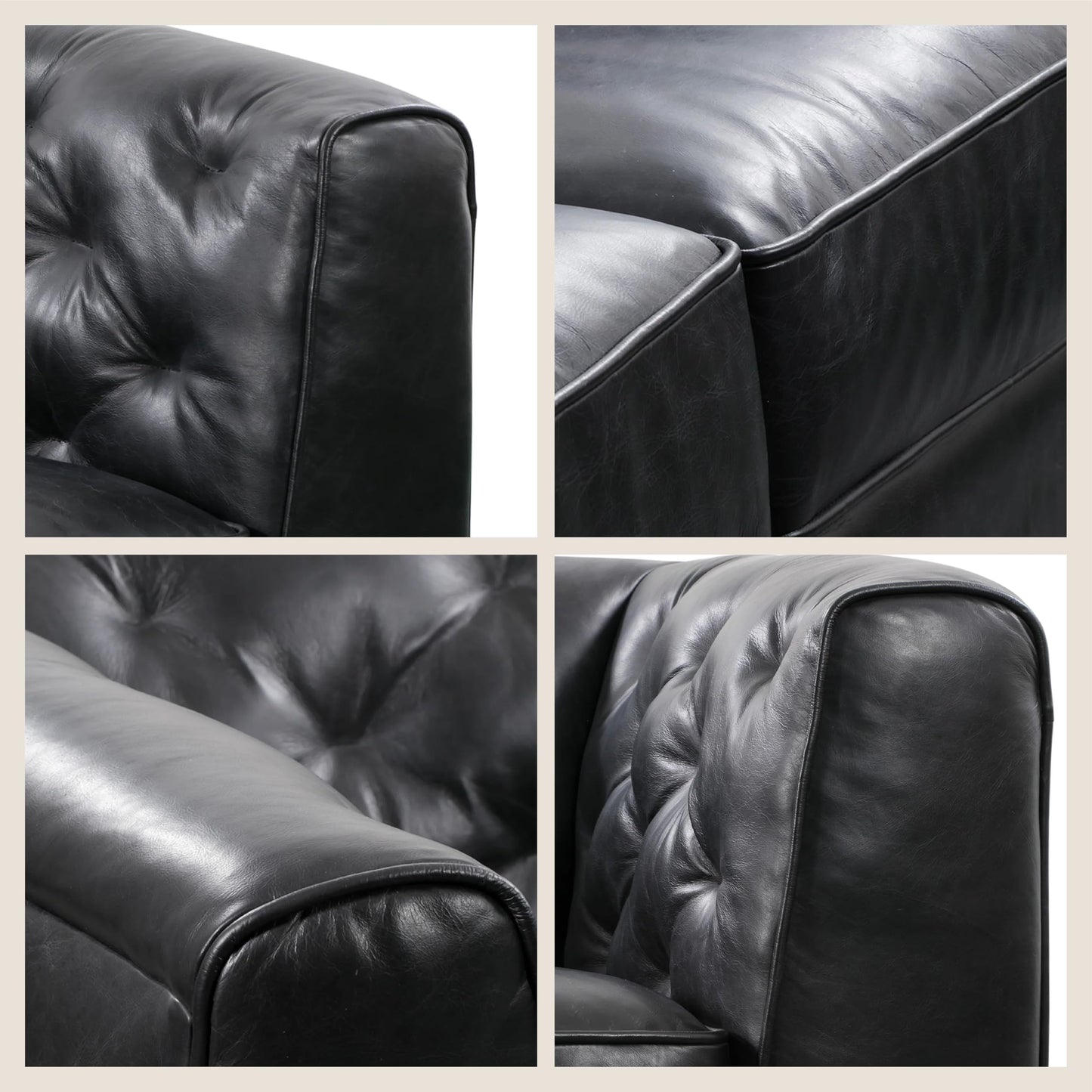 POLY & BARK Essex 89” Full-Grain Italian Leather Sofa – Tufted Back, Feather-Down Comfort, Solid Wood Frame, Cognac Tan