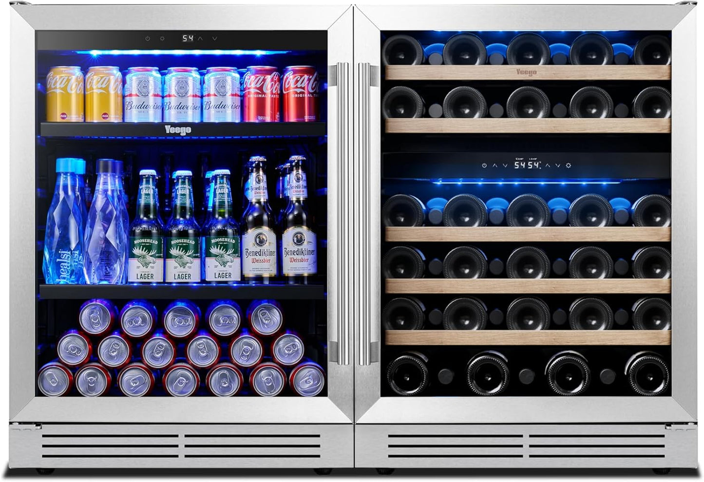 Yeego 48 inch Wine & Beverage Fridge Combo - Dual Zone Wine Cooler with Glass Doors, Hold 47 Bottles and 180 Cans, Built-in, Under Counter & Freestanding, Ideal for Bars, Offices, Restaurants
