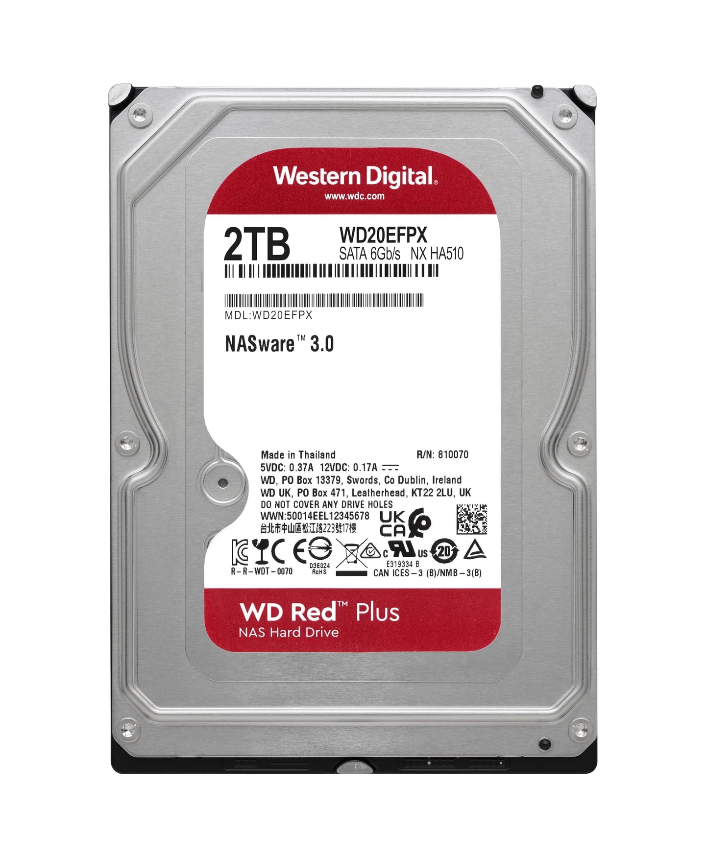 Western Digital 8TB WD Red Plus NAS Internal Hard Drive HDD - 5640 RPM, SATA 6 Gb/s, CMR, 256 MB Cache, 3.5" - WD80EFPX