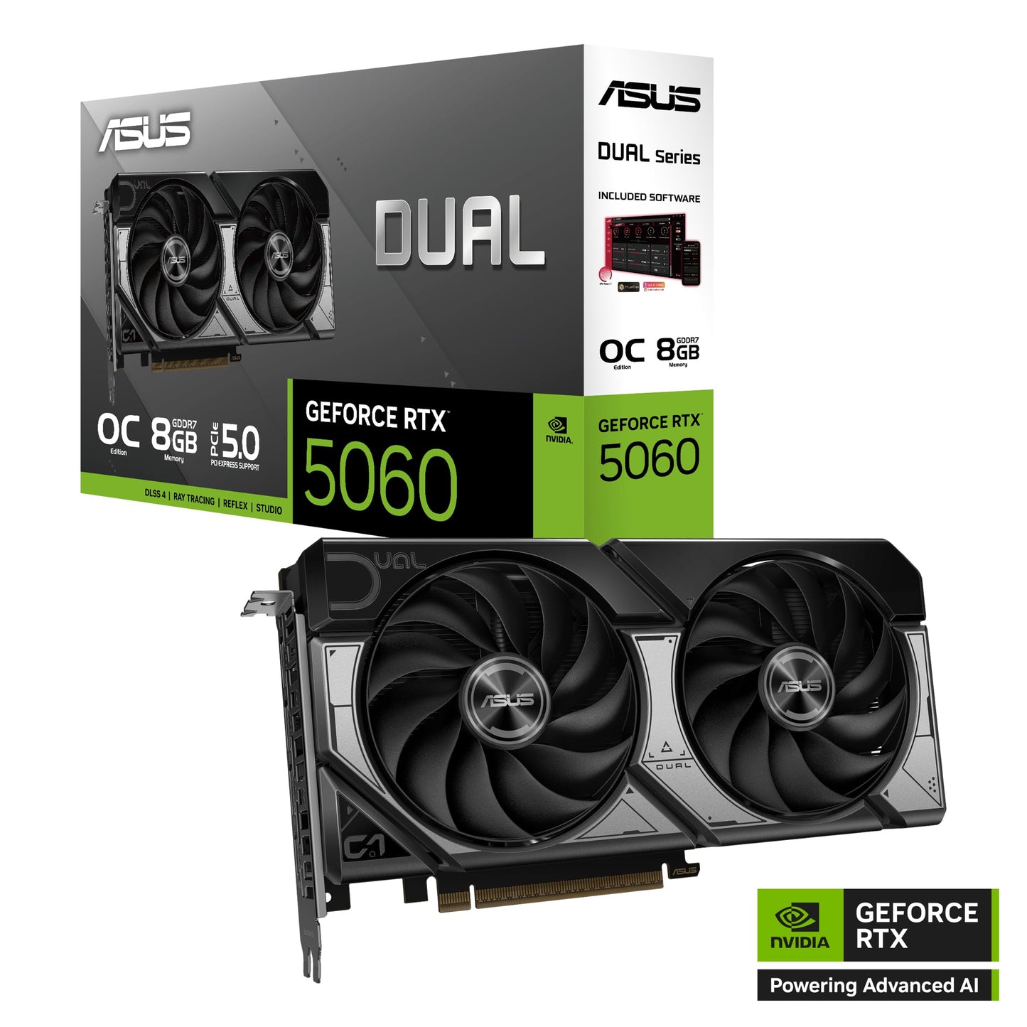 ASUS Dual NVIDIA GeForce RTX™ 5060 8GB GDDR7 White OC Edition Graphics Card, Desktop (PCIe 5.0, DLSS 4, HDMI 2.1b, DisplayPort 2.1b, 2.5-Slot, Axial-tech Fan, Dual BIOS), 3 Year Warranty