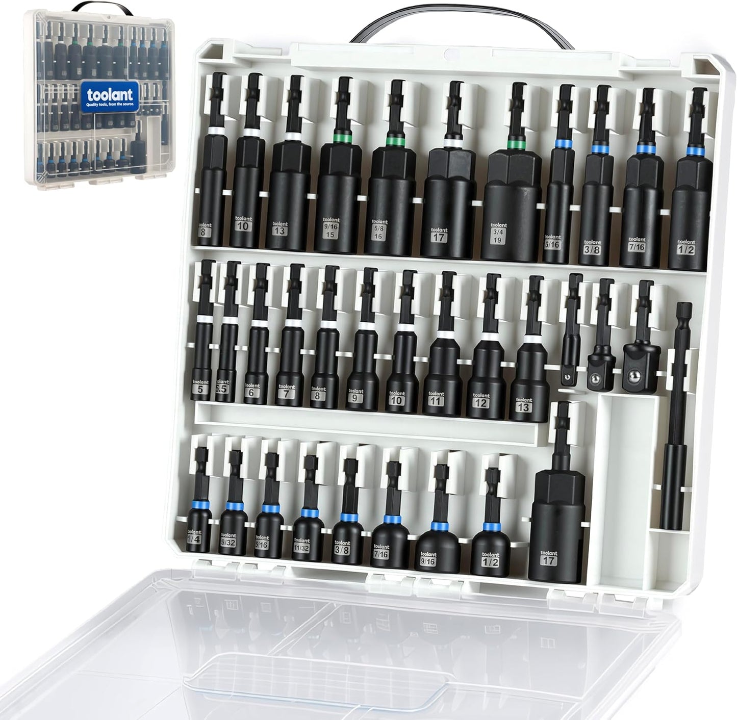 toolant Magnetic Nut Driver Set 34 Piece, Impact Driver Bit Set, Deep Nut Driver, Impact Socket Adapters, Wing Nut Driver, Tough Gift Case
