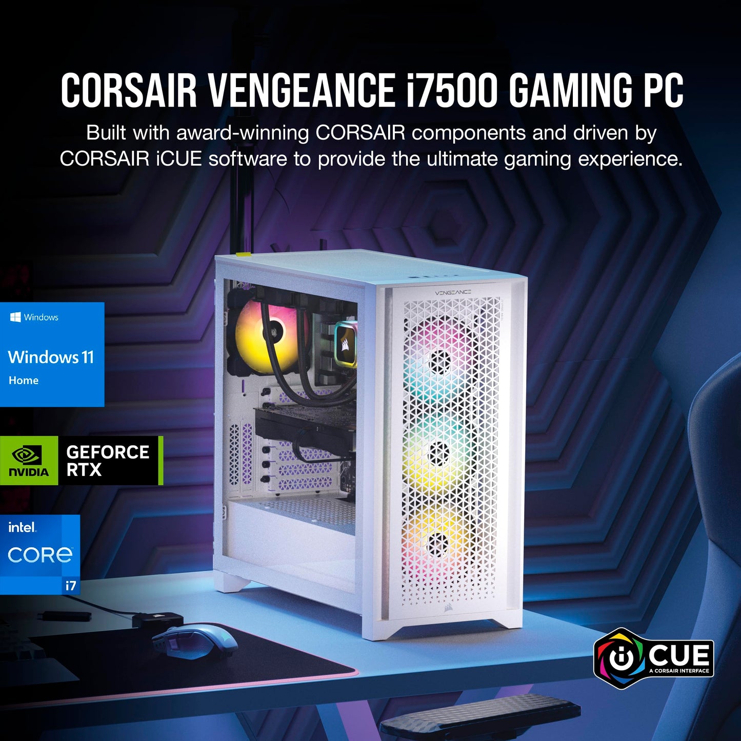 Corsair Vengeance i7500 Gaming PC – Liquid Cooled Intel Core i9-14900KF CPU – NVIDIA GeForce RTX 5080 GPU – 32GB Vengeance RGB DDR5 Memory – 2TB M.2 SSD – Black