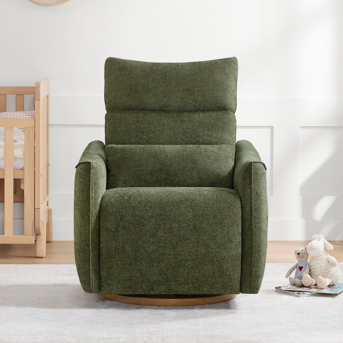 CHITA Swivel Rocker Recliner Chair, Power Nursery Glider Recliner, Nursery Rocking Chair with Adjustable Power Headrest, FSC Certified, Solid Wood Base, Cream