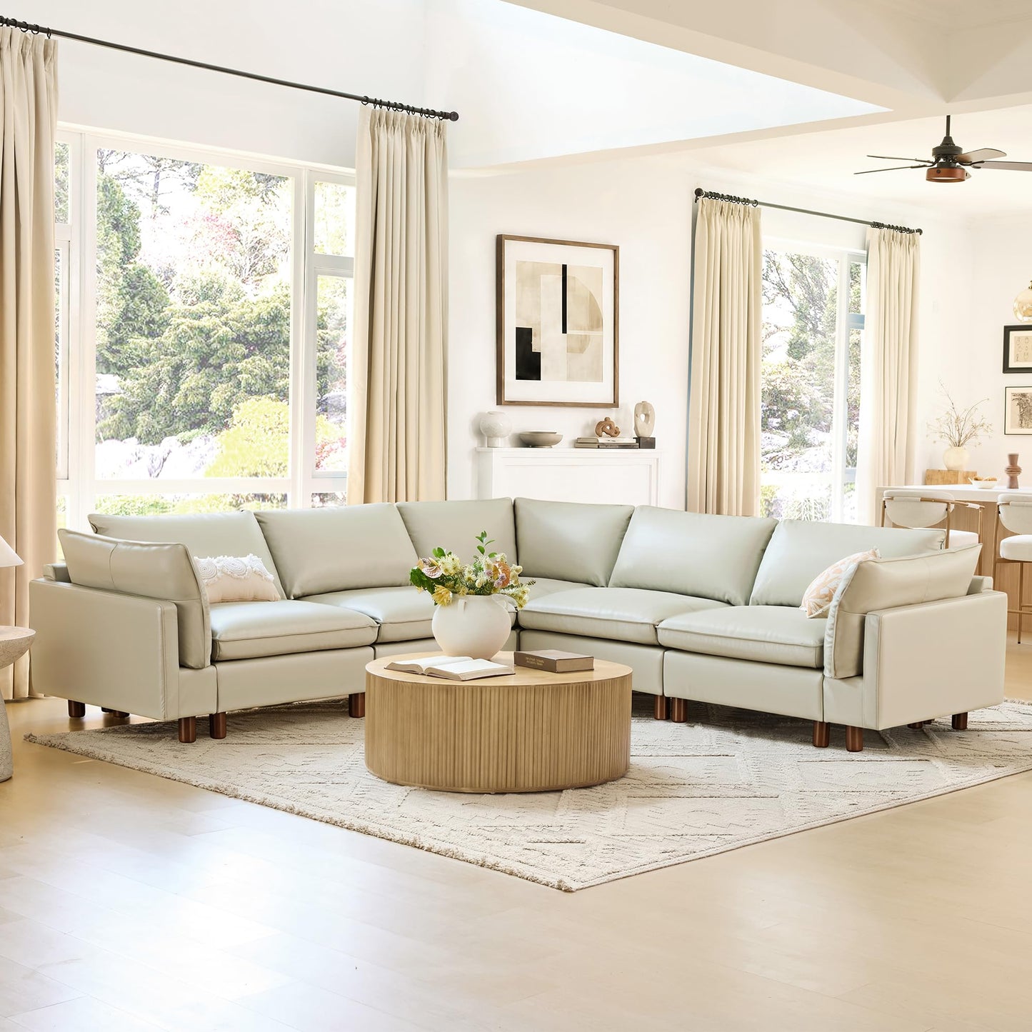 CHITA 127" Super Large Sectional Couches for Living Room, Modular Cloud Couch Sectional Sofa, Premium Fabric Couches, Down Filled, High Density Foam, Chenille in Cream, 4 Seat L Shaped