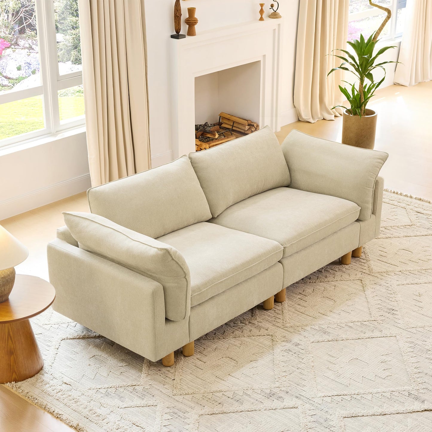 CHITA 127" Super Large Sectional Couches for Living Room, Modular Cloud Couch Sectional Sofa, Premium Fabric Couches, Down Filled, High Density Foam, Chenille in Cream, 4 Seat L Shaped