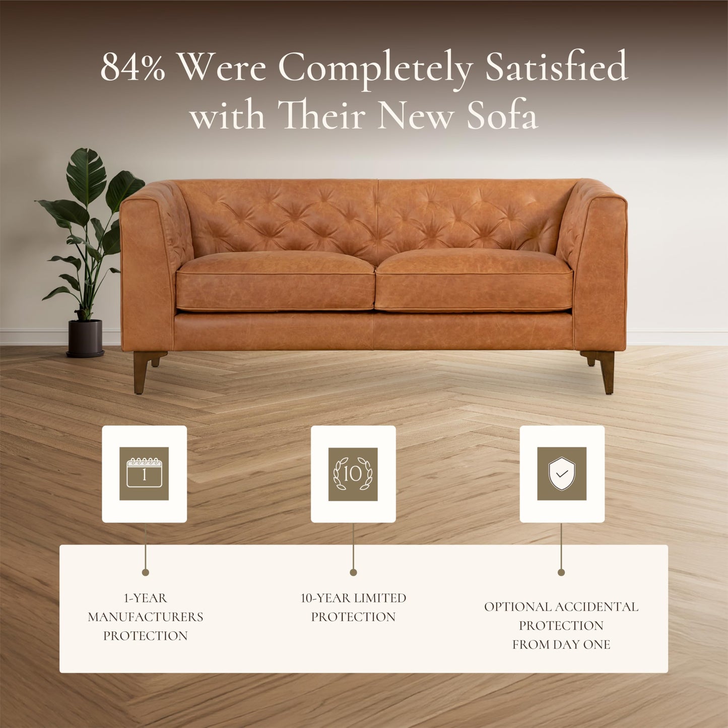 POLY & BARK Essex 89” Full-Grain Italian Leather Sofa – Tufted Back, Feather-Down Comfort, Solid Wood Frame, Cognac Tan